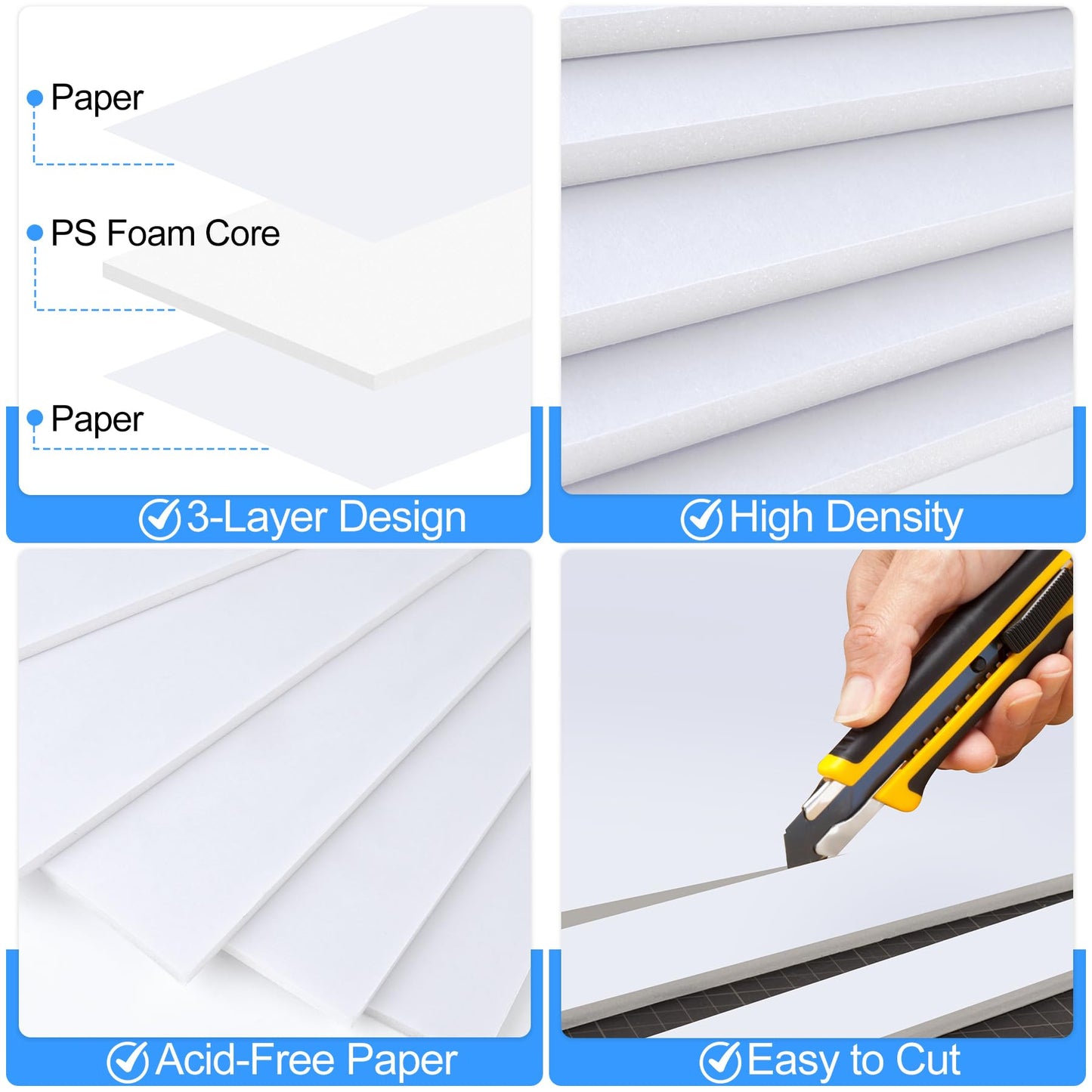 ToLanbbt 12 Pack White Foam Board, 12 x 16 x 3/16" Thick Foam Core Acid Free Poster Foamboard for Art Craft Projects, Painting, Displaying, Signage, Wedding, School