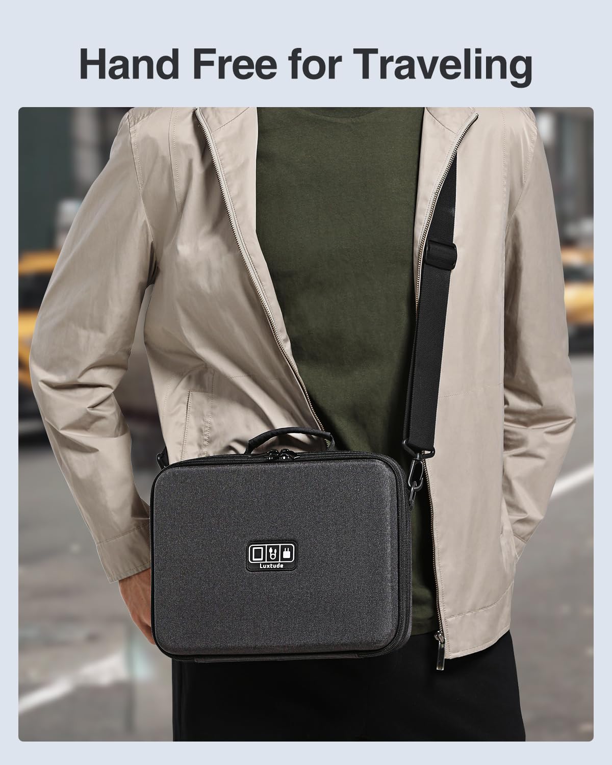 Luxtude Electronic Organizer Travel Case Large, Hard Case for Electronics with Shoulder Strap, Fits for iPad (Up to 11’’), Tech Gifts