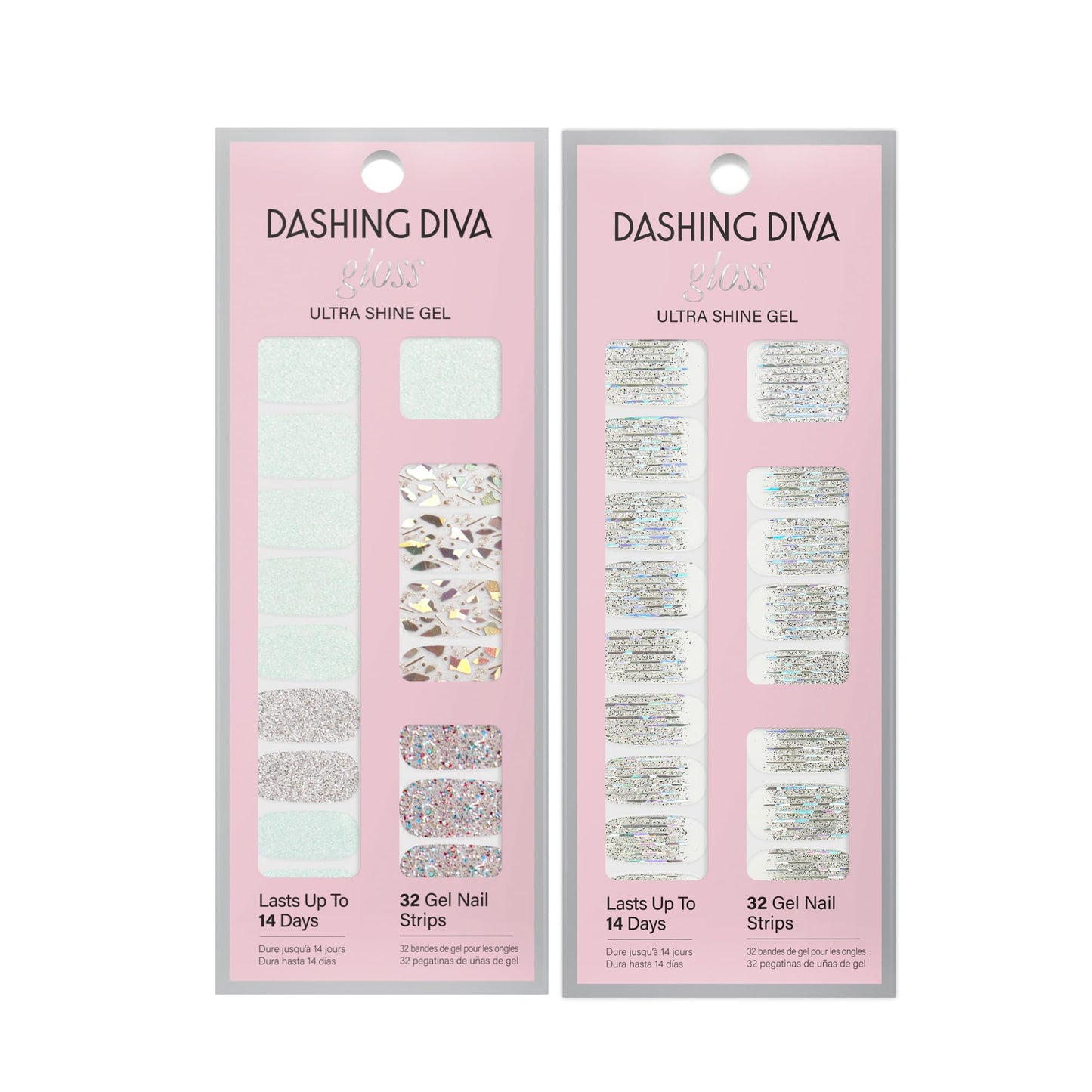 Dashing Diva Gloss Nail Strips Bundle - The Glam Collection - Meteor Shower & Going Platinum - UV Free, Chip Resistant, Long Lasting Gel Stickers - Contains 2 Sets