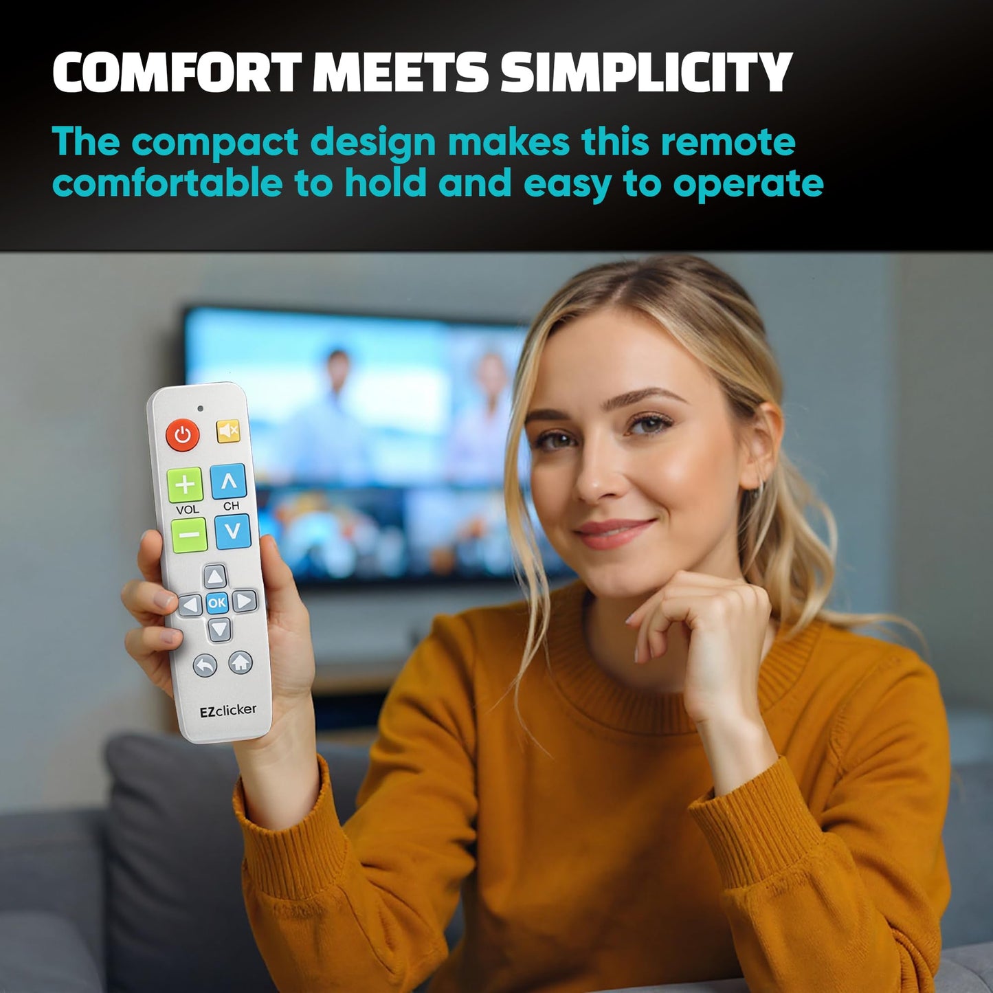 EZclicker Big Button Universal TV Remote (Silver) Simple Easy to Use, Great for Seniors, Works with Major TV Brands (2xAAA Batteries Not Included)