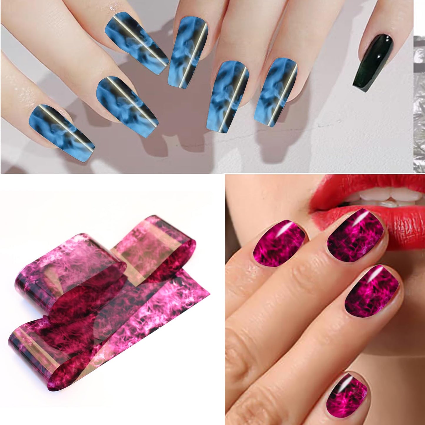 JERCLITY 18 Rolls Flame Nail Foil Transfer Stickers Kit Nail Foil Sheets Foil Nail Art Decals Nail Wraps