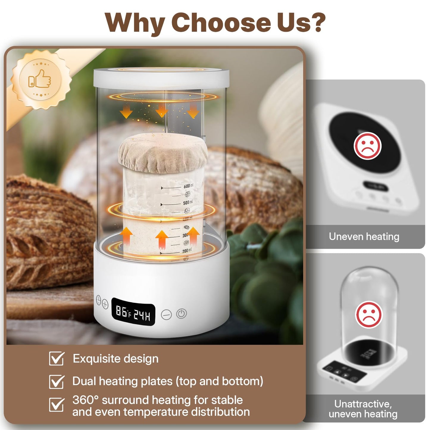 Sourdough Starter Warmer Home Incubator - Upgraded Sour Dough Warmer Box with Double Heating Plates and Warming Dome, 70-120°F Precise 1°F Thermostat, 24H Timer Fermentation Sourdough Heater Mat Tool