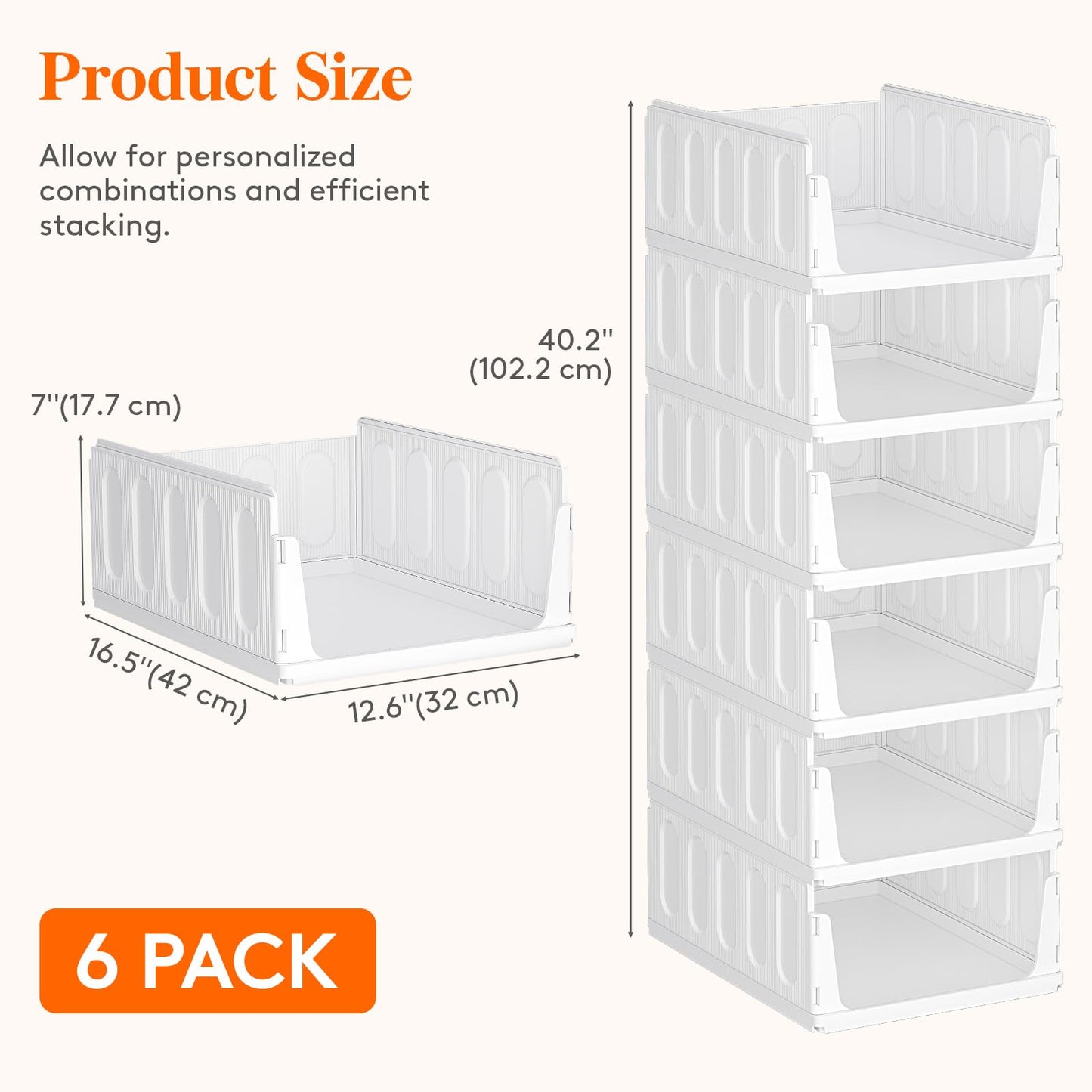 Lifewit 6 Pack Stackable Closet Organizers and Storage Basket for Clothes, Plastic Sweater Storage Bins for Wardrobe, Multifunctional Mounted Closet Systems for RV, Bathroom, Dorm, 32 cm/12.6 inch(L)