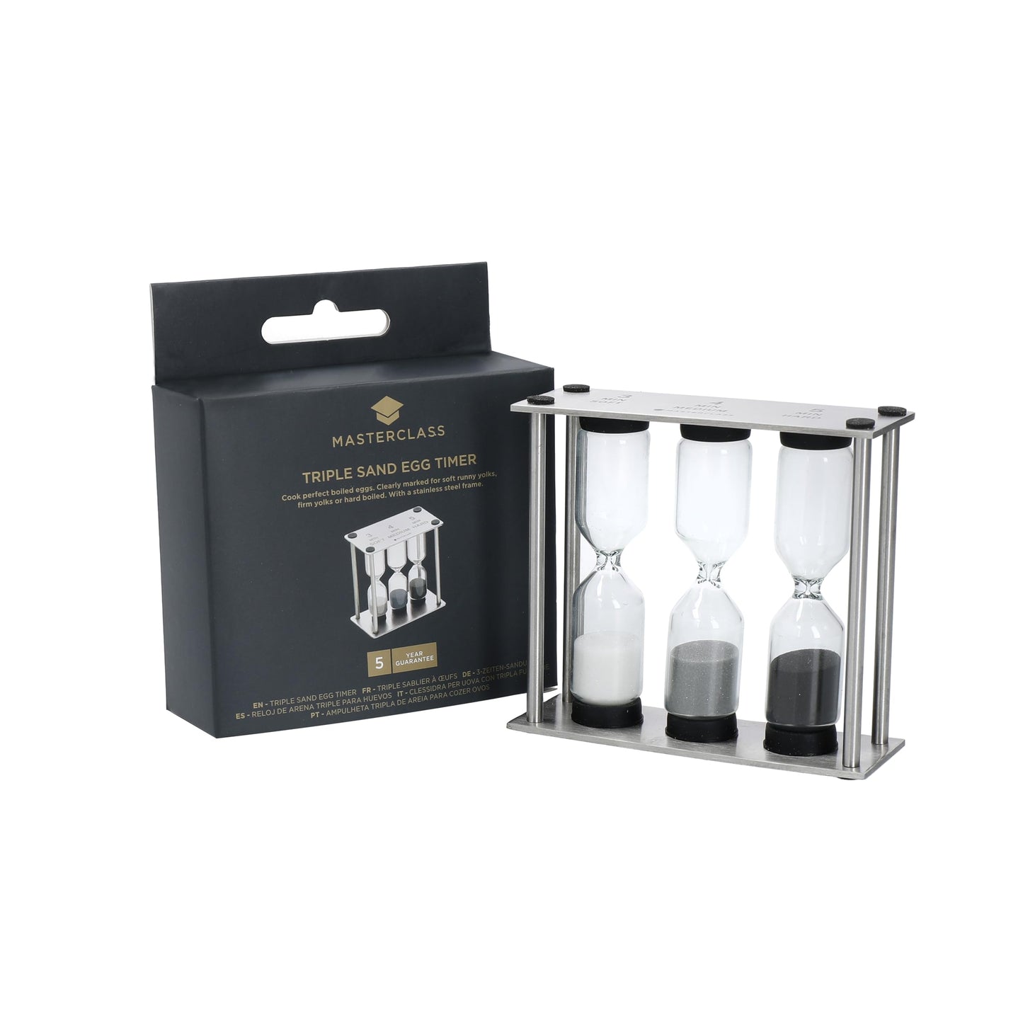 MasterClass Hourglass Triple Sand Timer, Soft Medium Hard-Boiled Eggs, Stainless Steel, 3,4,5 Minutes