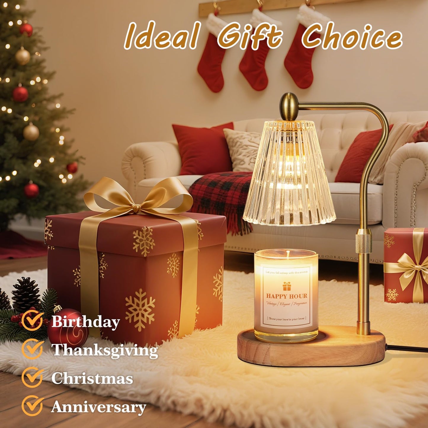 Imenlox Candle Warmer Lamp, with Timer and Dimmer, Adjustable Height, Mother' s Day Gifts for Mom, Birthday Gifts for Women, House Warming Gifts Room Decor, Wax Warmer for Jar Candles(Amber)