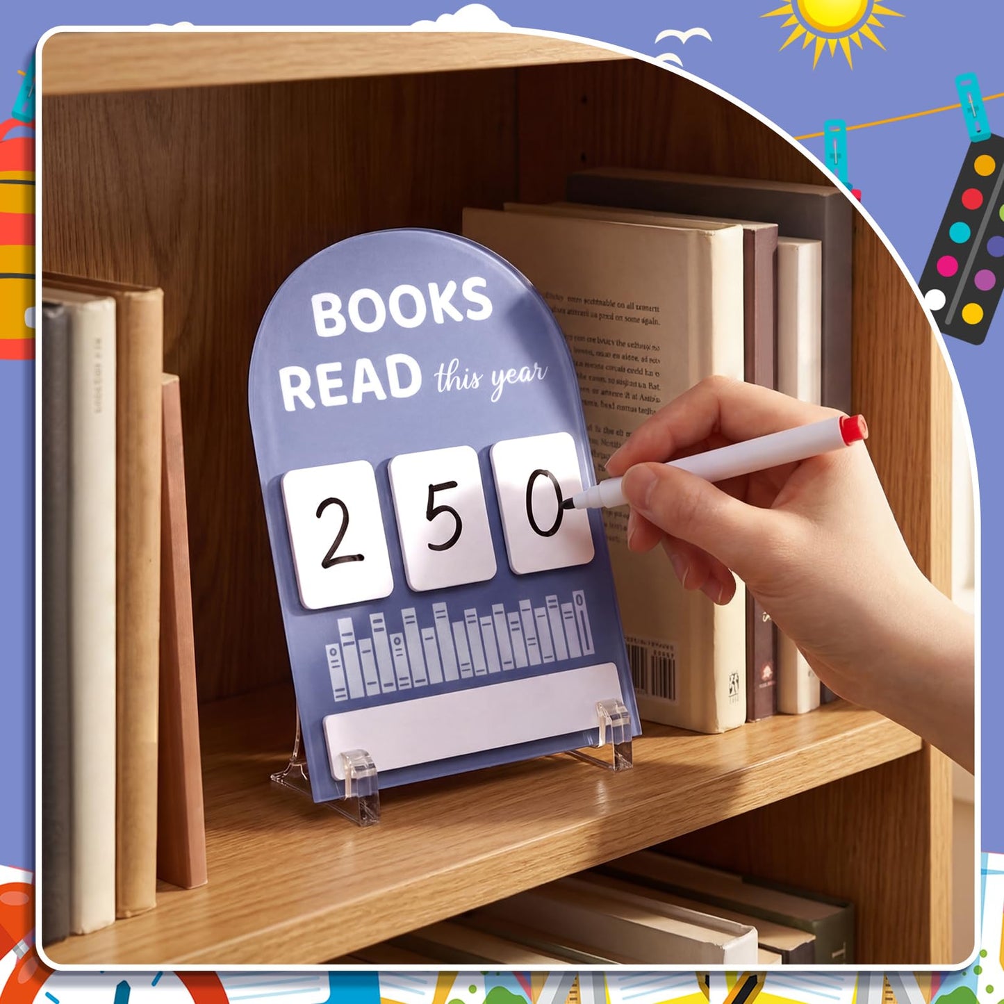 FunooFuno Books Read This Year Counter Rewriteable Reading Counter Arch Personalized Reading Tracker Sign with Writing Pen for Teachers Writers Book Lovers Bookworm Gifts(Purple)