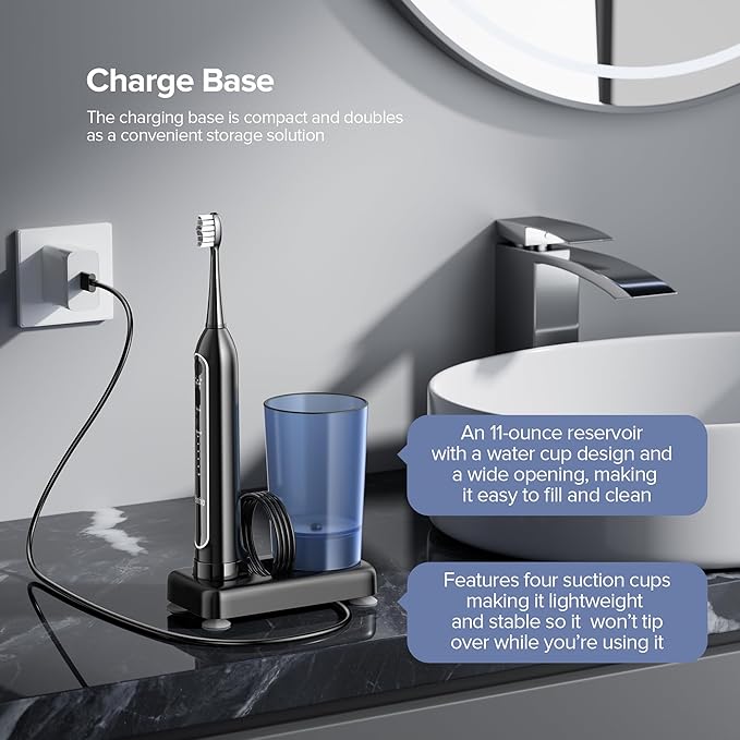 Water Flosser & Sonic Toothbrush Combo – 3 Toothbrush Modes & 5 Adjustable Flossing Speed for Complete Oral Care – IPX7 Waterproof, Fast Charging, Portable Travel Case (Black)