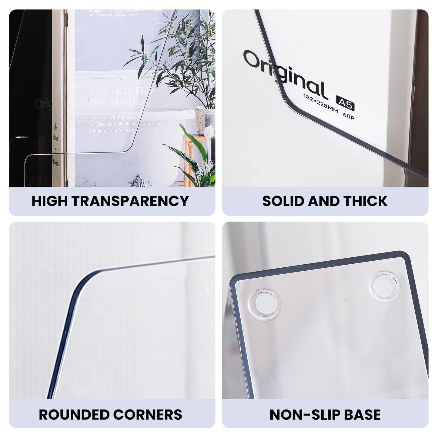 Vertical Magazine File Holder, Clear File Organizer Desk Organizer and Storage Bins Holding for Magazines, Binders, Notebooks, Envelopes, Plastic Office Organization and Storage for Desk, 4 pack