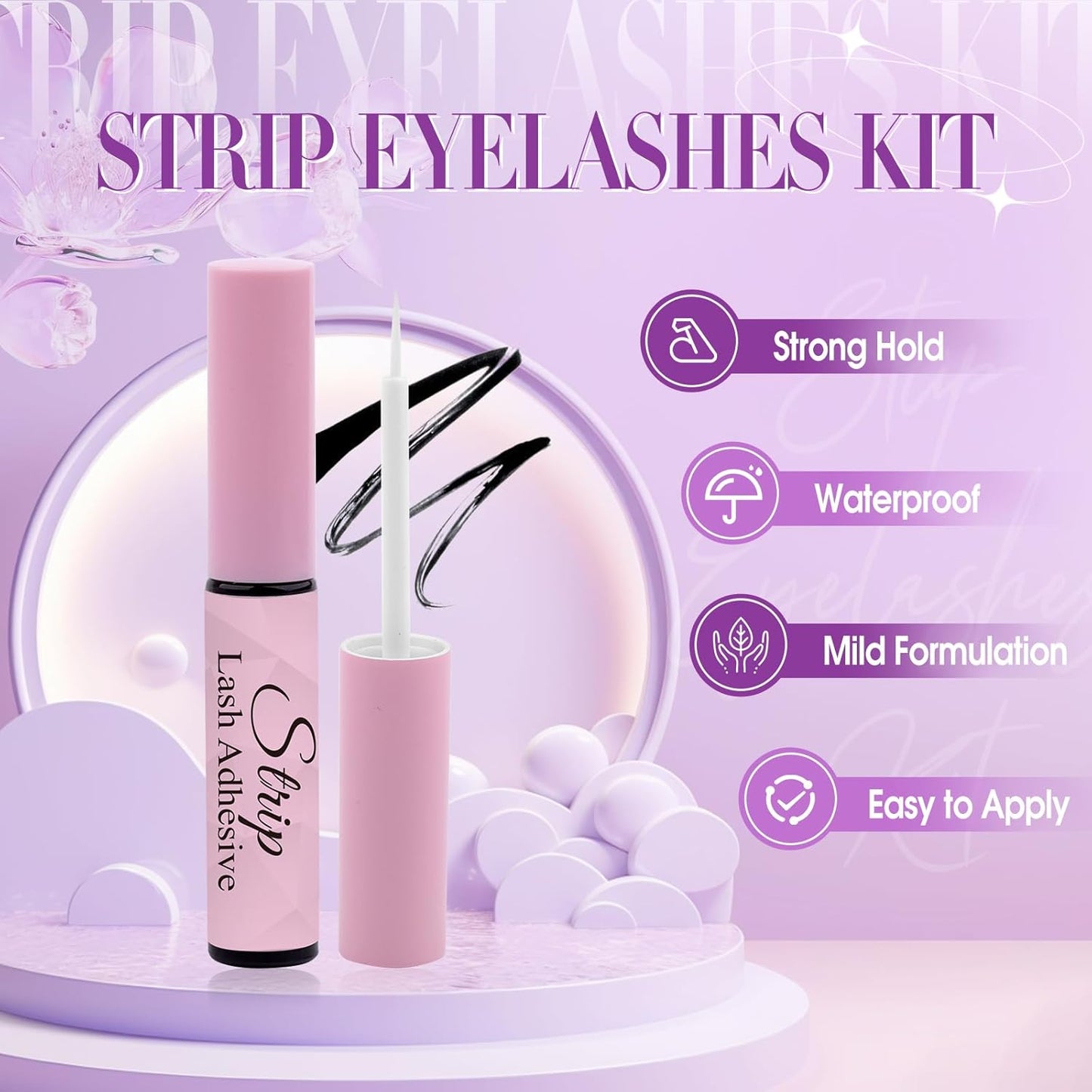 Strip Lash with Glue for DIY Lash-users: 10 Pairs, DIY, Natural Look, Fluffy, Manga, Wispy, Waterproof, Anime, Cat Eye, D Curl, JN17