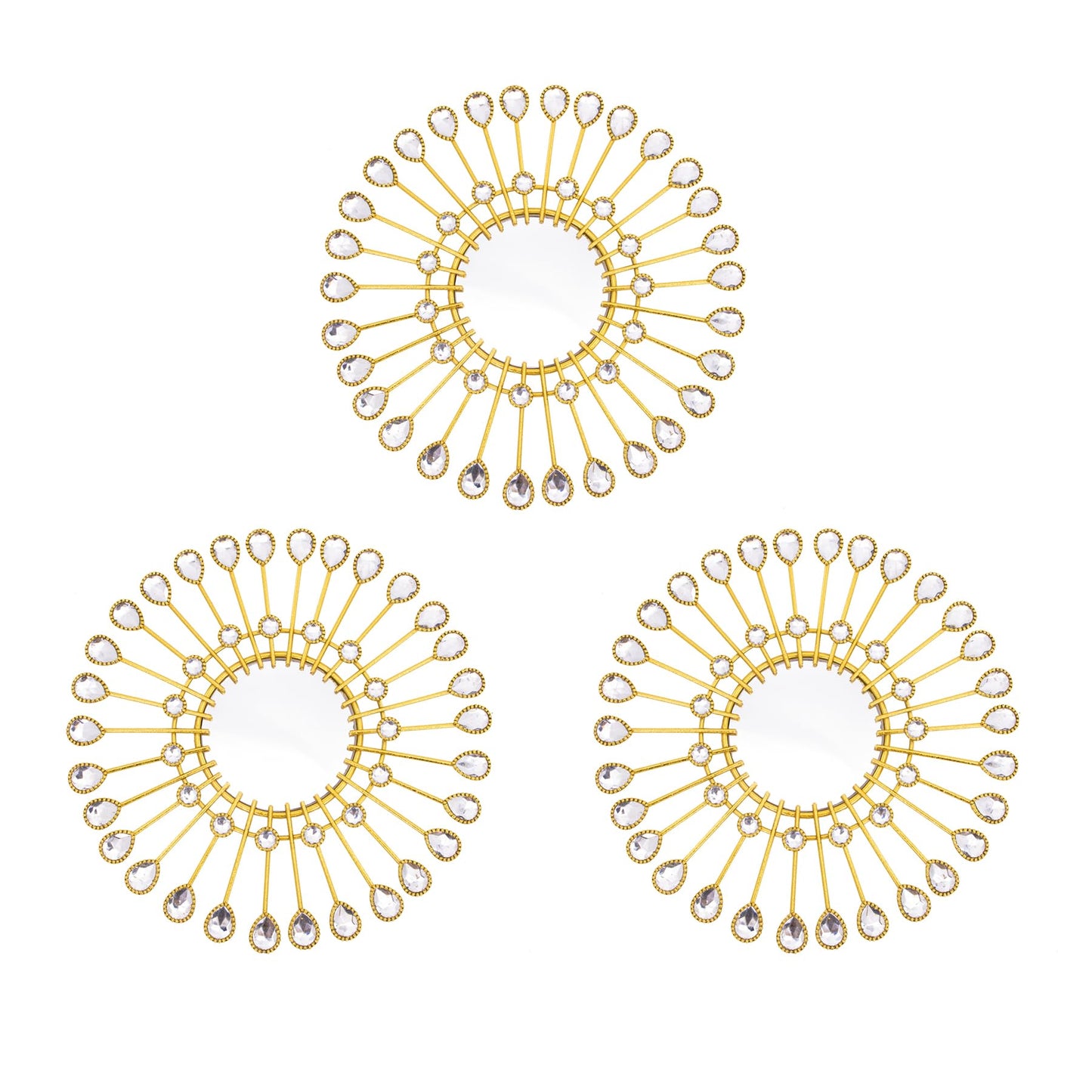 Manortang Gold Mirrors - Sunburst Valentine Wall Art, Decorative Round Mirrors for Valentine Bedroom, Living Room, Bathroom, Kitchen, Entryway, Hallway - Set of 3