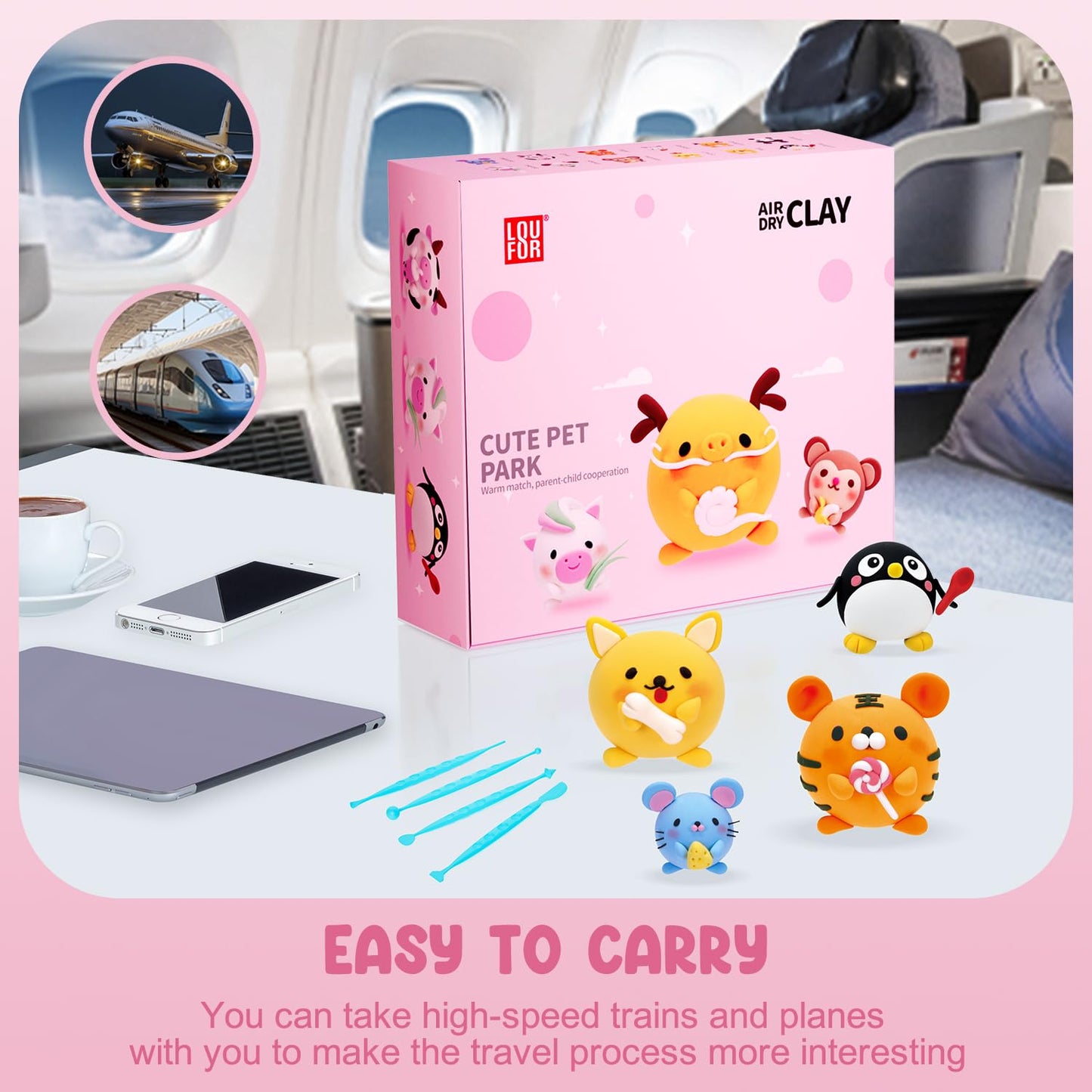 LOUFOR Air Dry Clay Kits - Modeling Clay for Kids, Ultra Light & Soft, Safe & Non-Toxic, 12 Boxes DIY Model Magic Clay with Sculpting Tools & Tutorials, Creatible Art Crafts Toys Gifts Boys Girls