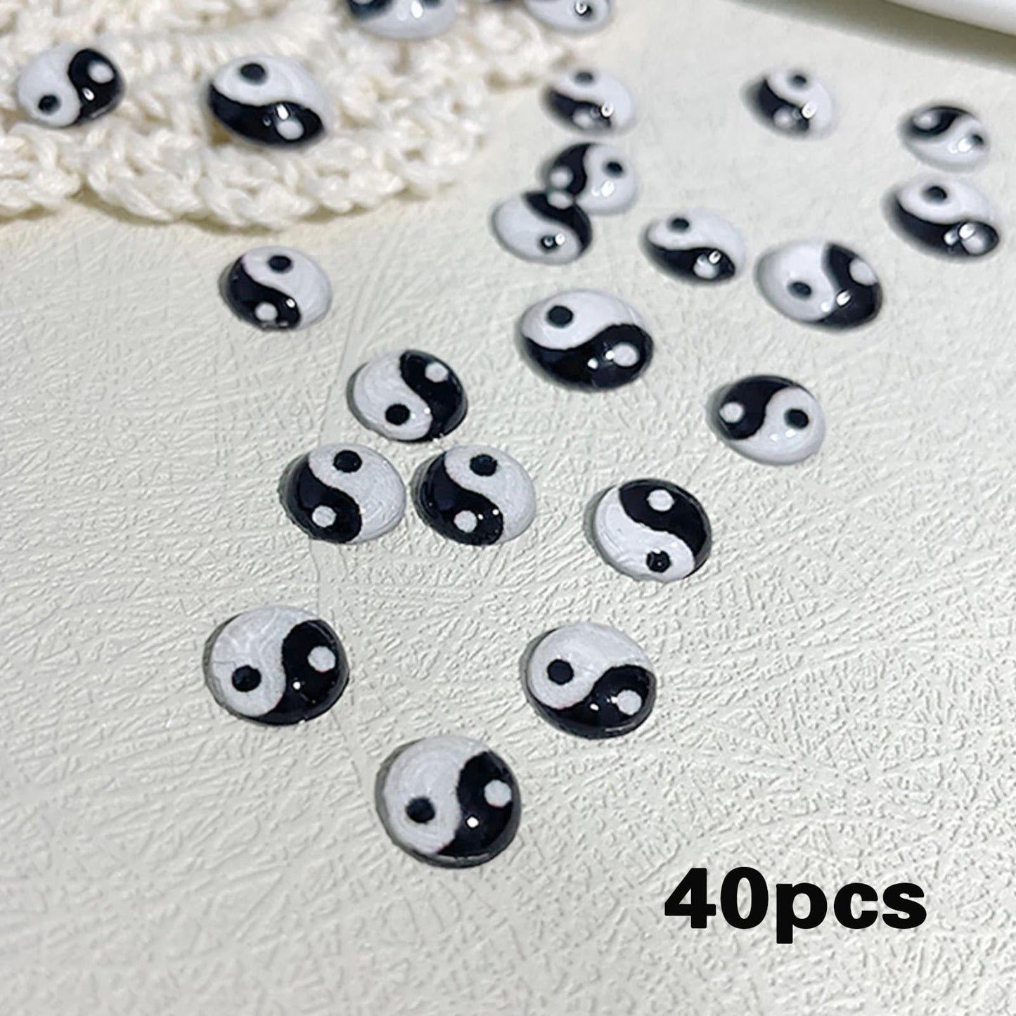 40 PCS 3D Yin Yang Tai Chi Nail Charms - Gossip Black and White Round Gossip Accessories 3D Nail Art Decoration