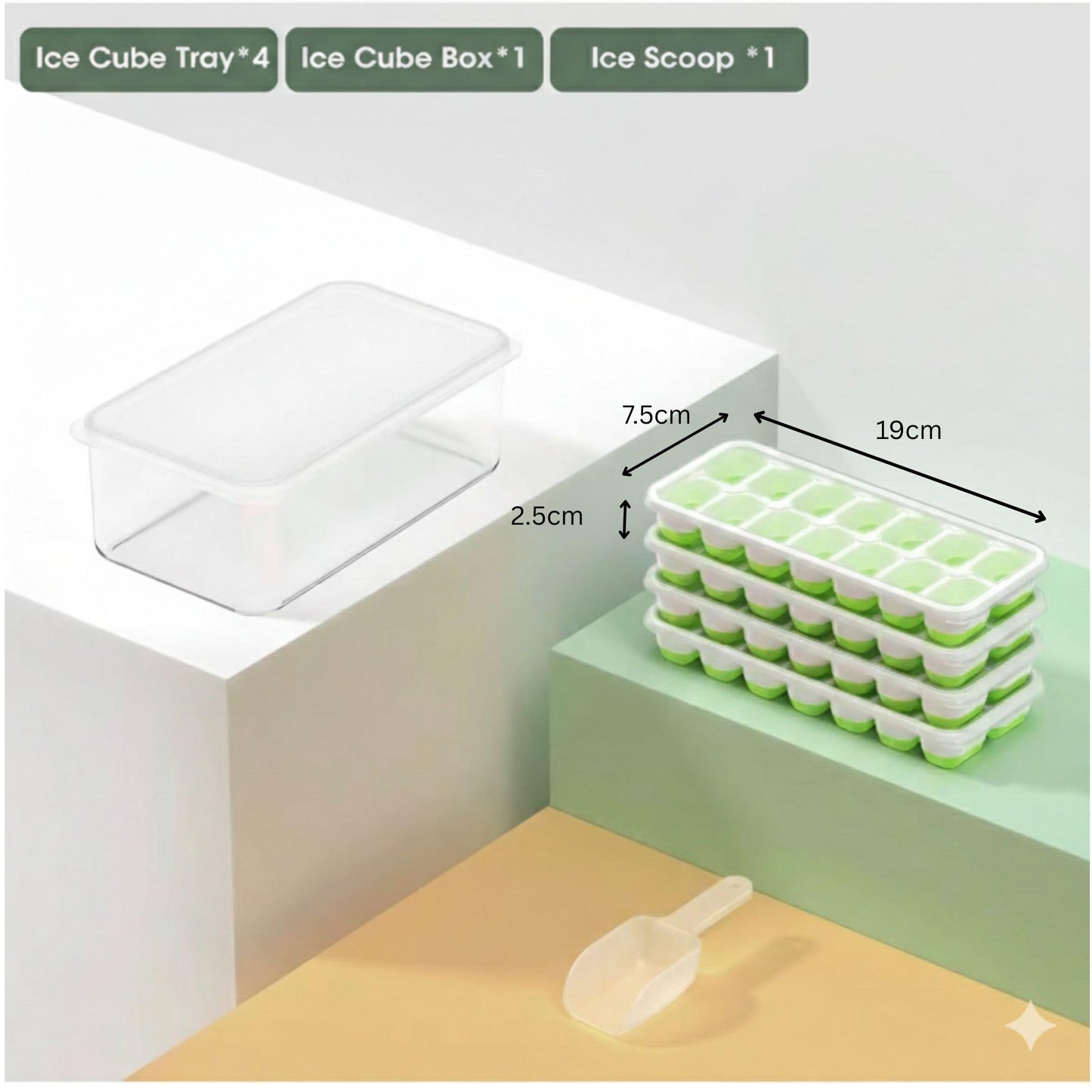 Ice Cube Trays with Lid and Bin, 4 Pack Silicone Ice Cube Tray for Freezer, Stackable Ice Storage Container with Scoop, for Drinks, Coffee, Cocktail