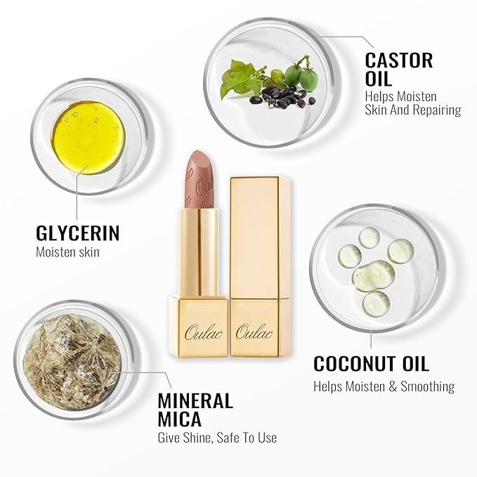 Oulac Nude Lipstick for Women with Metallic 3D Shine Lightweight Hydrating Formula, High Impact Lip Color, Vegan Beauty, Full Coverage Lip Makeup, Christmas Gifts for Women, Pure Envy(07)