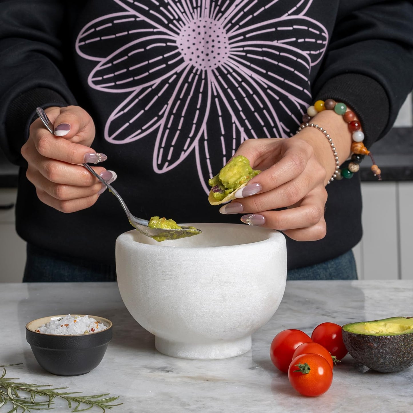 Koville Natural Marble Mortar and Pestle Set, 5" Unpolished Heavy Duty Grinder Bowl for Kitchen, Guacamole, Salsa, Pill Crusher, Spice, Herb, Marble Bowl for Kitchen Counter(Rough Surface Finished)