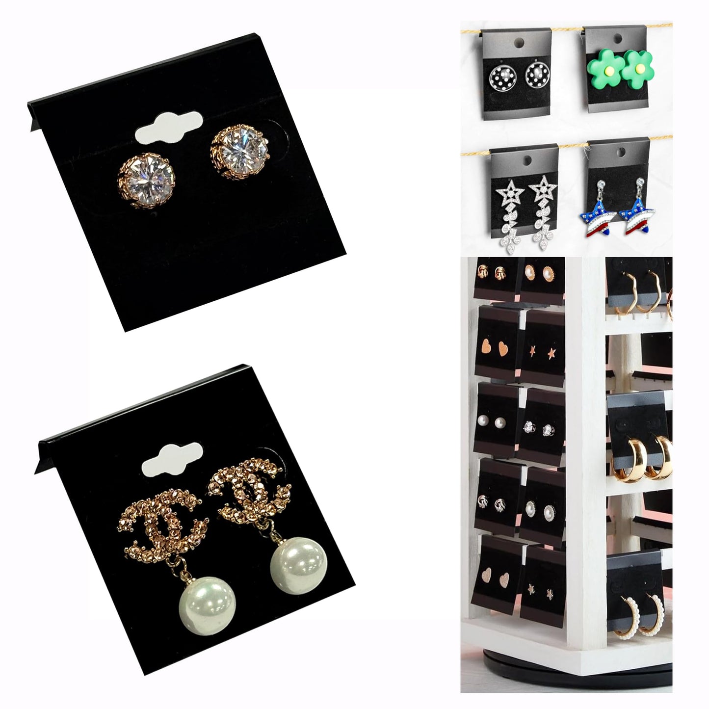 Adorox 200 Piece Black Earring Card Holders with Back Hook – Perfect for Earring Display and Organization