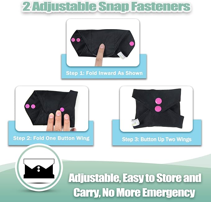wegreeco Charcoal Reusable Menstrual Pads - Reusable Sanitary Pads | Reusable Panty Liners | Soft Cloth Menstrual Pads - 6 Pack with 1 Cloth Mini Wet Bag (Medium, Black)