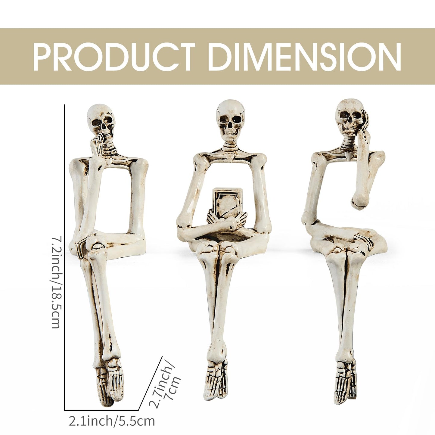 Octdays Skull Thinker Statues Halloween Decor, Indoor Small Resin Skull Collectible Figurines, Halloween Table Bookshelf Home Living Room Decorations (White)