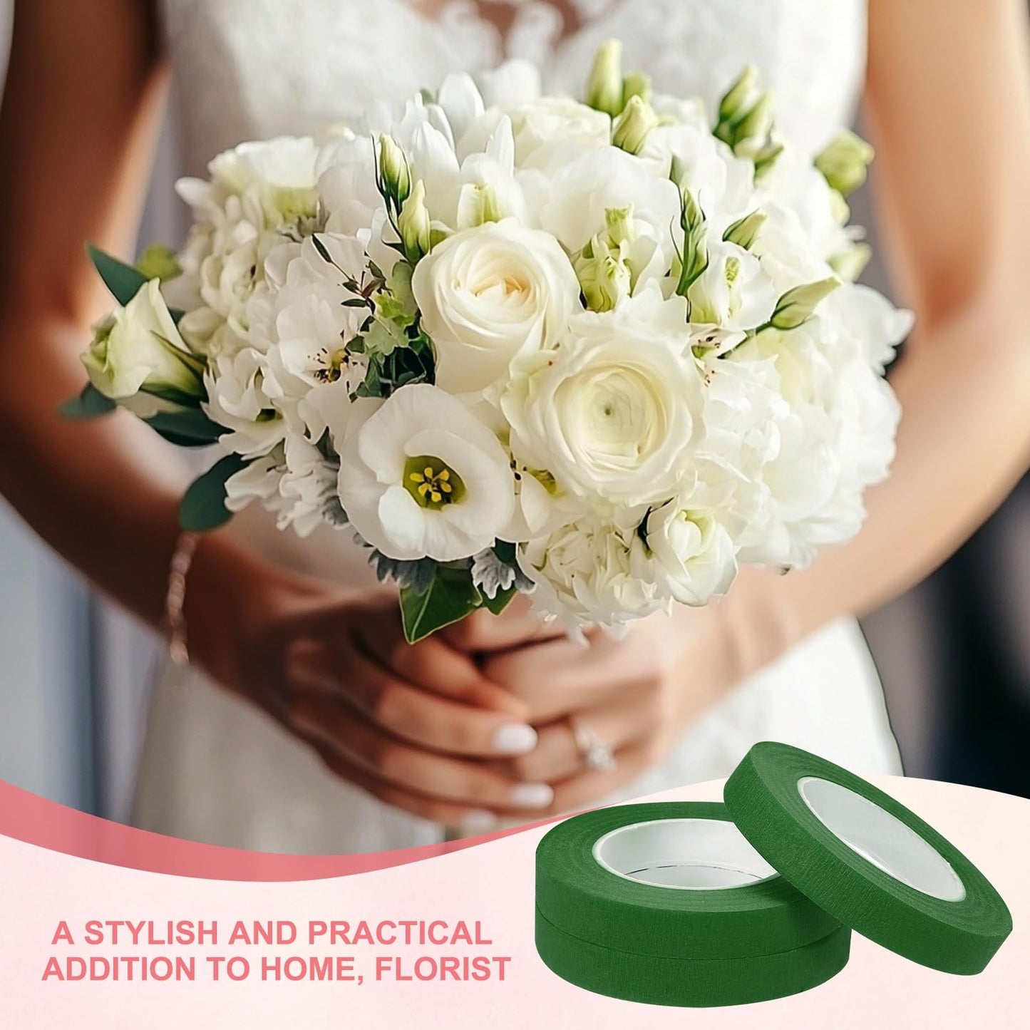 MECCANIXITY 12 Rolls Floral Tapes, 30 Yd Flower Stem Wrap Tape Florist Crepe Flowers Bouquets Adhesive Waterproof for Binding Fresh Floral Craft Arranging Wrapping, Green