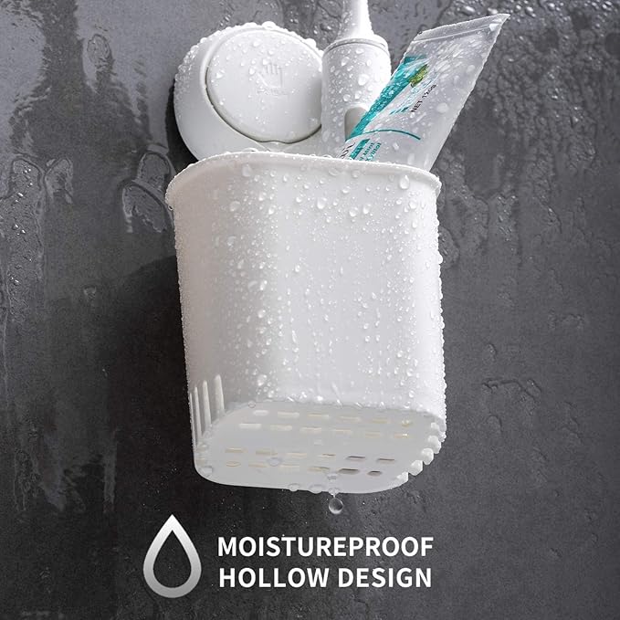 TAILI Suction Toothbrush Holder for Shower Wall, No Nail, No Glue, No Tool! Self-draining Shower Cup for Razor, Toothpaste, Kitchen Tableware, Strong Suction Cup Toothbrush Holders for Bathroom, White