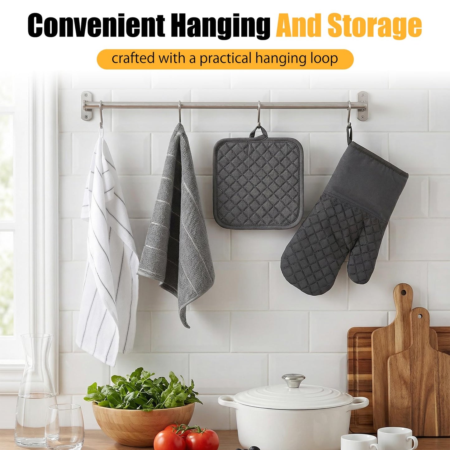 Oven Mitts Kitchen Towels Dishcloths with Pot Holders Sets 12pcs Dish Towels Sets Oven Gloves Pot Pads Heat Resistant 500 Degrees with Non-Slip Silicone Surface for Cooking Baking Grilling