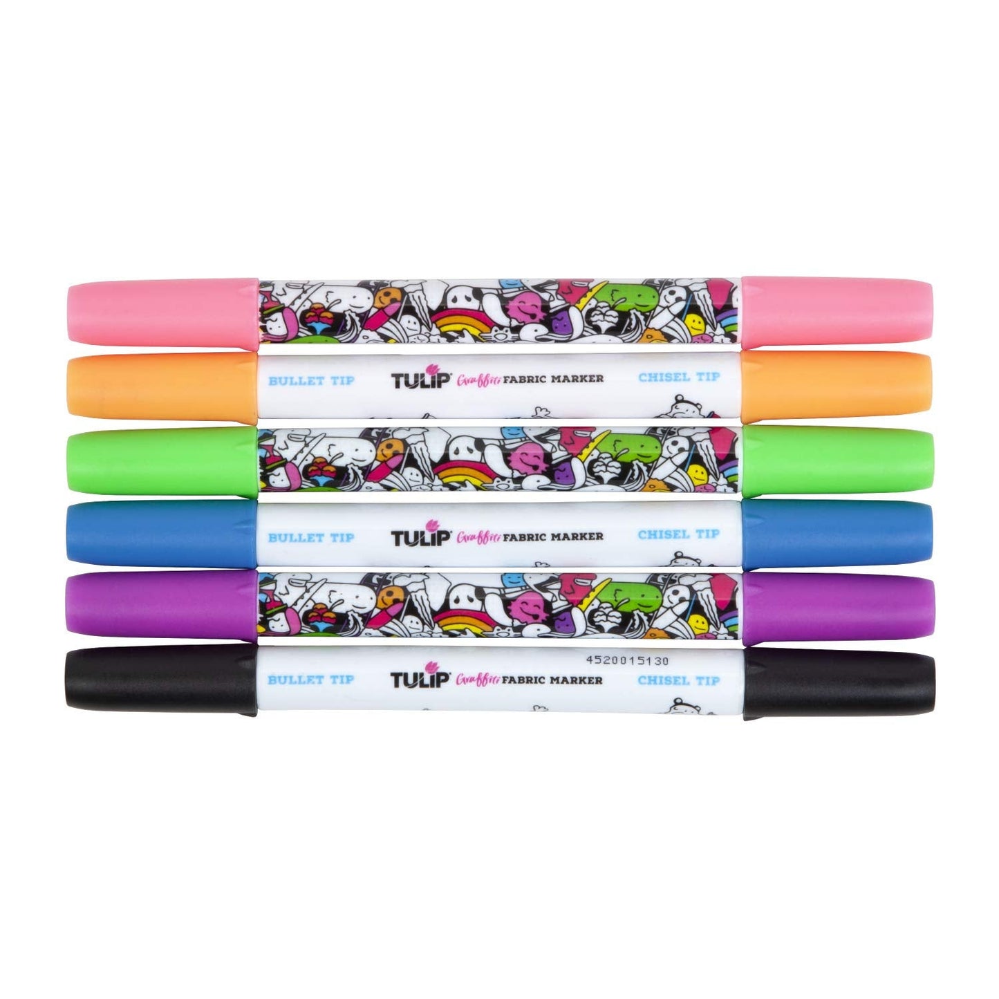 Tulip Permanent Fabric Markers, Dual Tip Graffiti 6-Pack, Neon