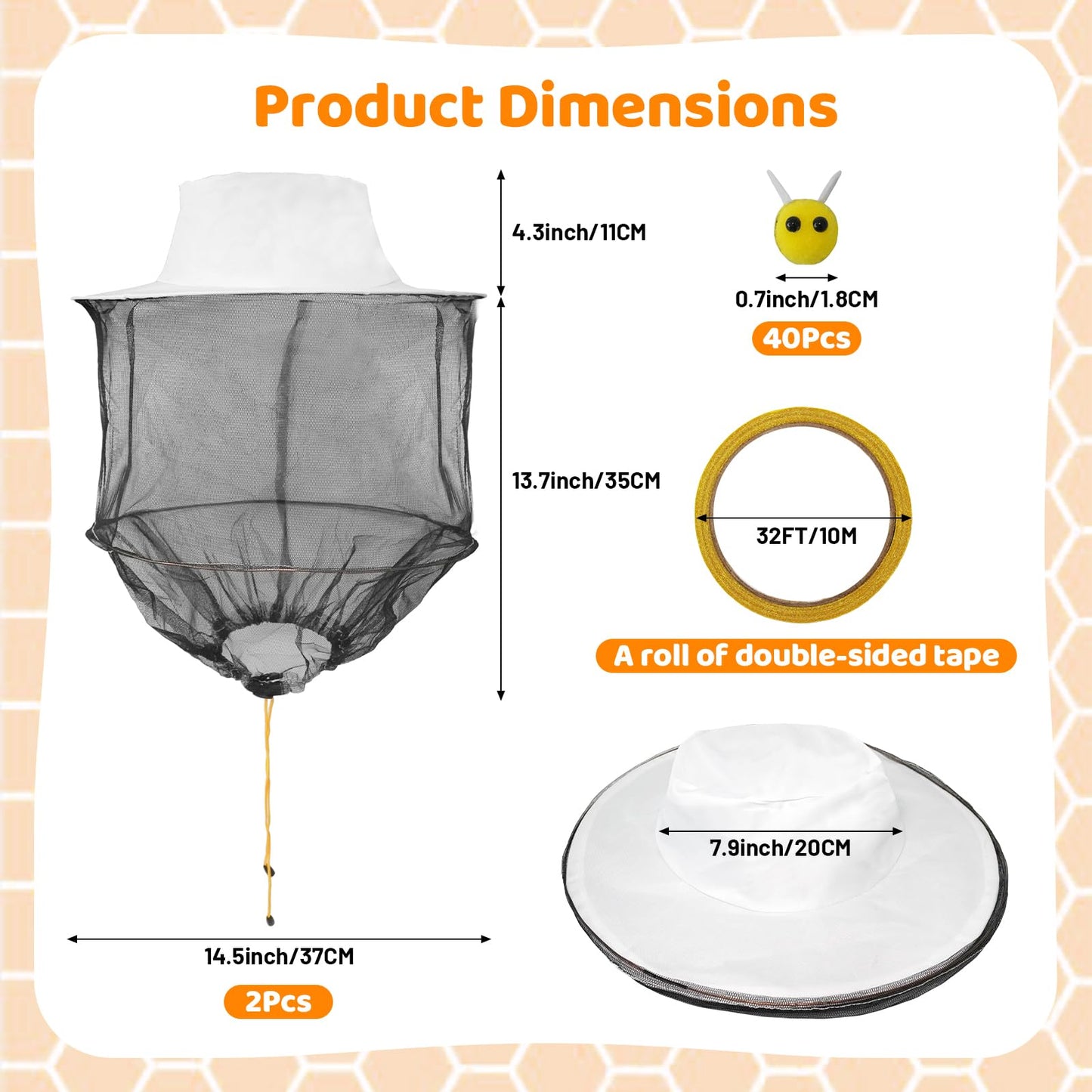 Beekeeper Hat Costume Set Includes 2 Beekeeper Hats and Veils, 40 Felt Bees, 1 Roll Of Double-Sided Tape, A Helmet, And A Fun Beecatcher Costume For A Halloween-Themed Party DIY