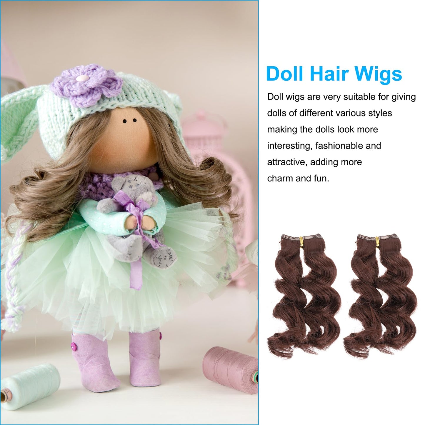 Patikil 15CM Doll Wigs, 5 Pcs High Temperature Silk Curly Wig Hair Extension Accessories for Doll Hair Making Kit DIY Handmade, Red-Brown