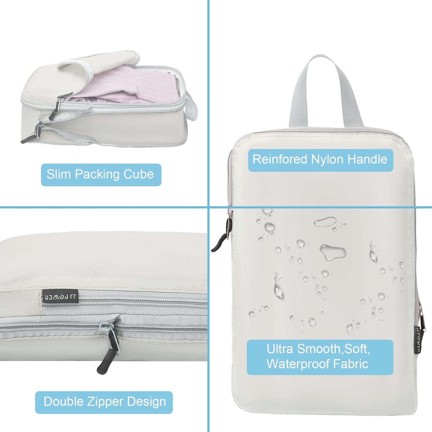 JJ Power 3 Set Lightweight Compression Packing Cubes for Suitcases, Travel Essentials Expandable Packing Cubes Organizer for Carry on Suitcases(Cream)
