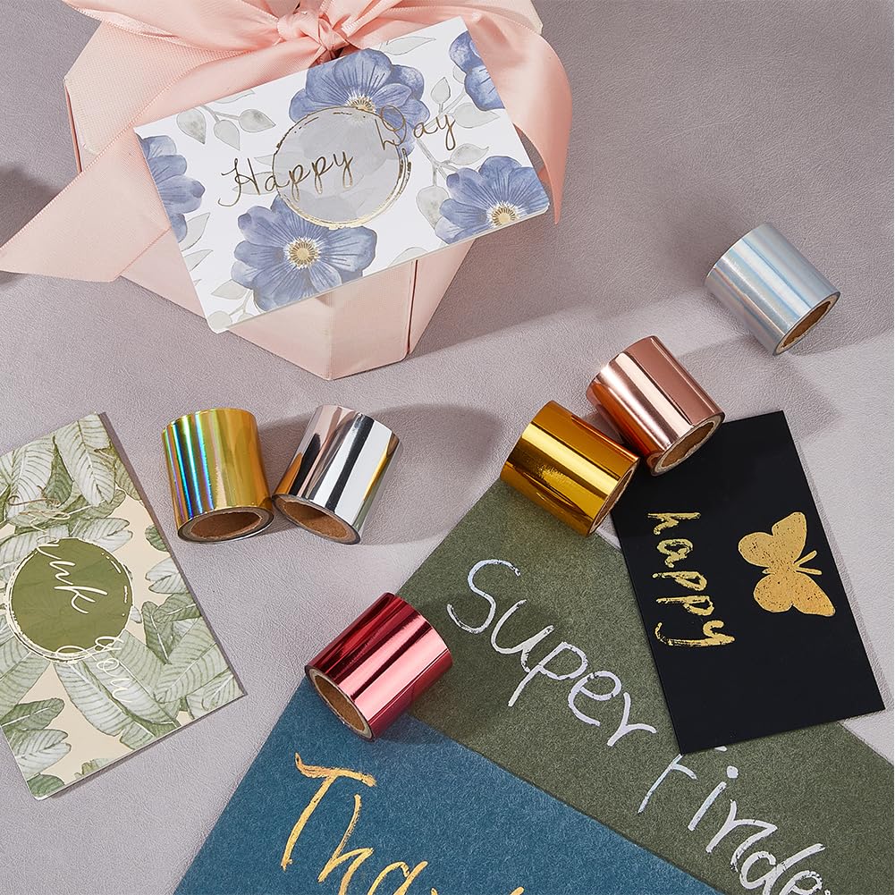SUPERFINDINGS 6 Rolls 6 Colors Total 60m PET Hot Foil Transfer Roll Hot Foil Stamping Paper 4cm Width Heat Transfer Foil Elegance Craft Paper, 10m/Roll