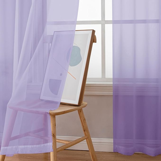 Simplebrand Lavender Sheer Curtains 72 Inches Long 2 Panels for Living Room, Rod Pockets Airy Window Treatments Voile Sheer Black Curtains Panels Lightweight for Front Back Patio Glass Door, 42" Width