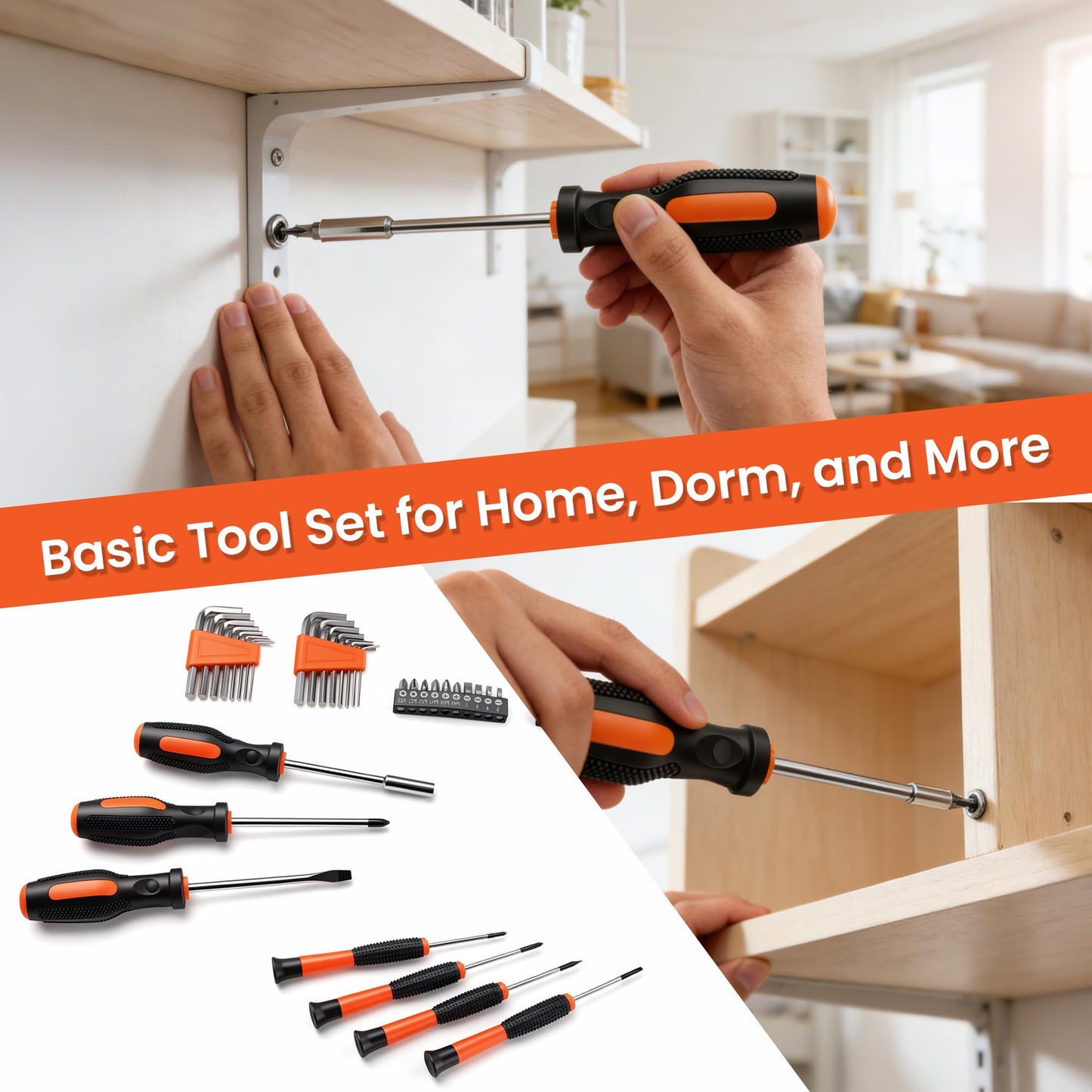 Home Repair Tool Kit 141 Piece General Basic Tool Set for Men Women Mechanic's Tool Set for Home Car Dorm Screwdriver & Socket Set with Storage Tool Box
