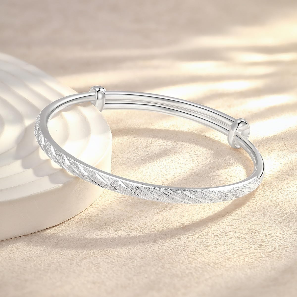 Eyixvan 2 Pack Silver Plated Adjustable Bangle Bracelets for Women, Classical Stackable Bangle Set for Women, Jewelry Gift for Valentines Day, Mothers Day, Birthday,Anniversary,Christmas Gift for Her
