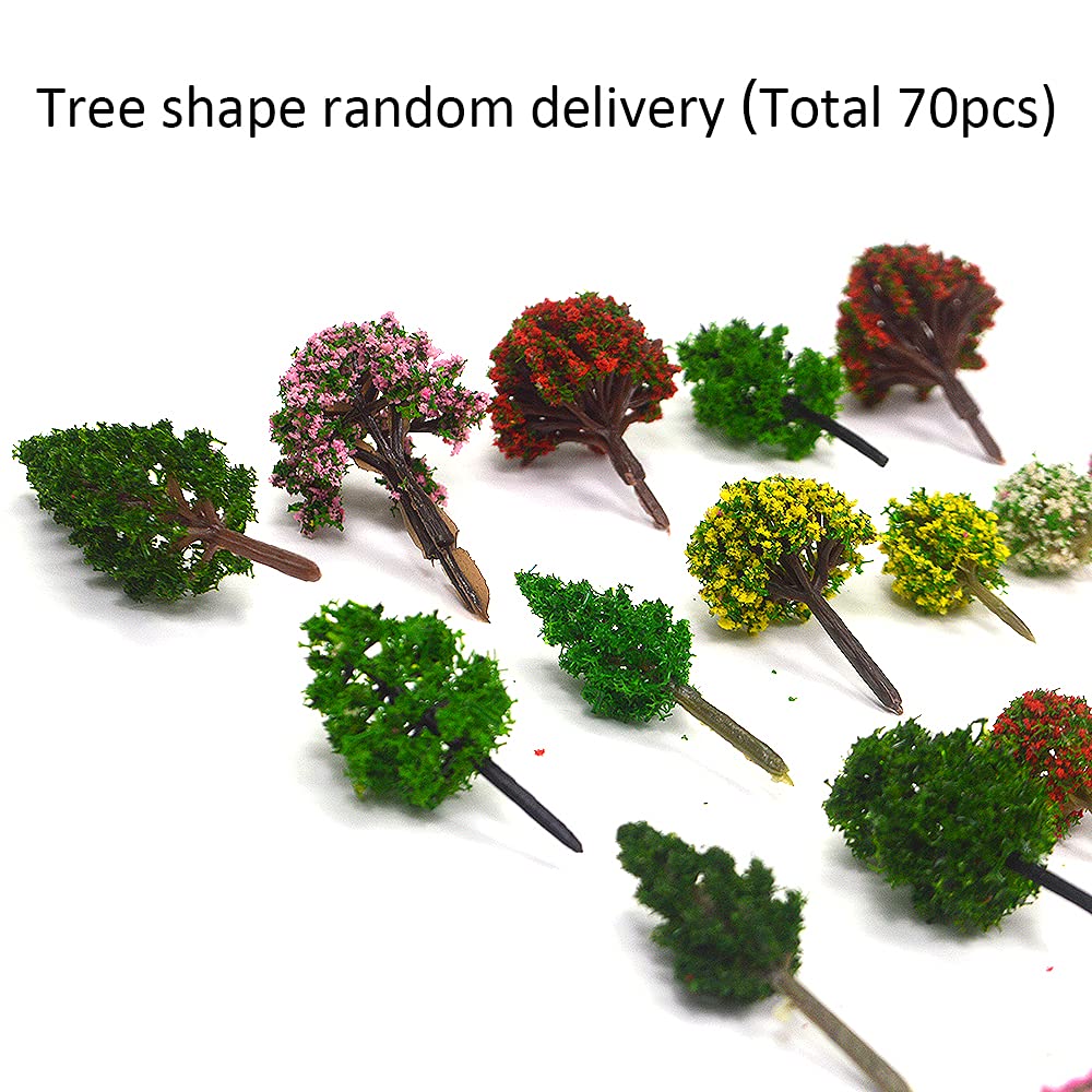 70pcs Mini Mixed Miniature Fake Trees Model Train Scenery Artificial Wargame Trees Model Railroad Scenery Diorama Supplies for DIY Landscape