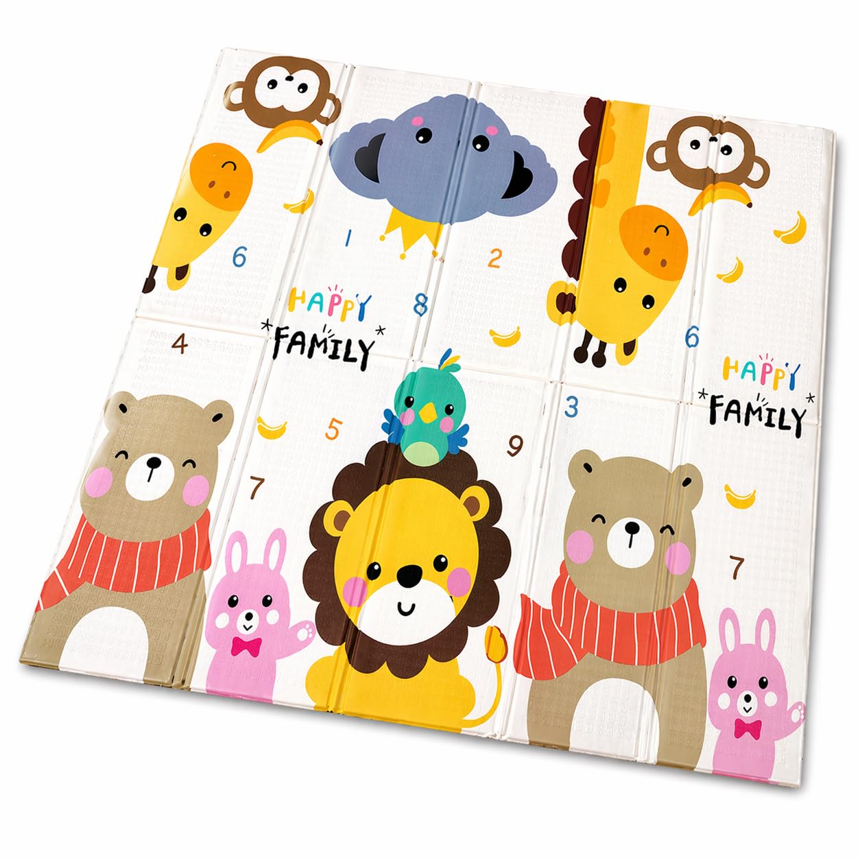 DAN&GO Extra Large Baby Play Mat, Foldable, Double-Sided, Beige, Non-Toxic XPE Material, Portable Activity Floor Mat for Babies 0-12 Months & Kids, Educational Design (Funny, 71 * 79 * 0.4)