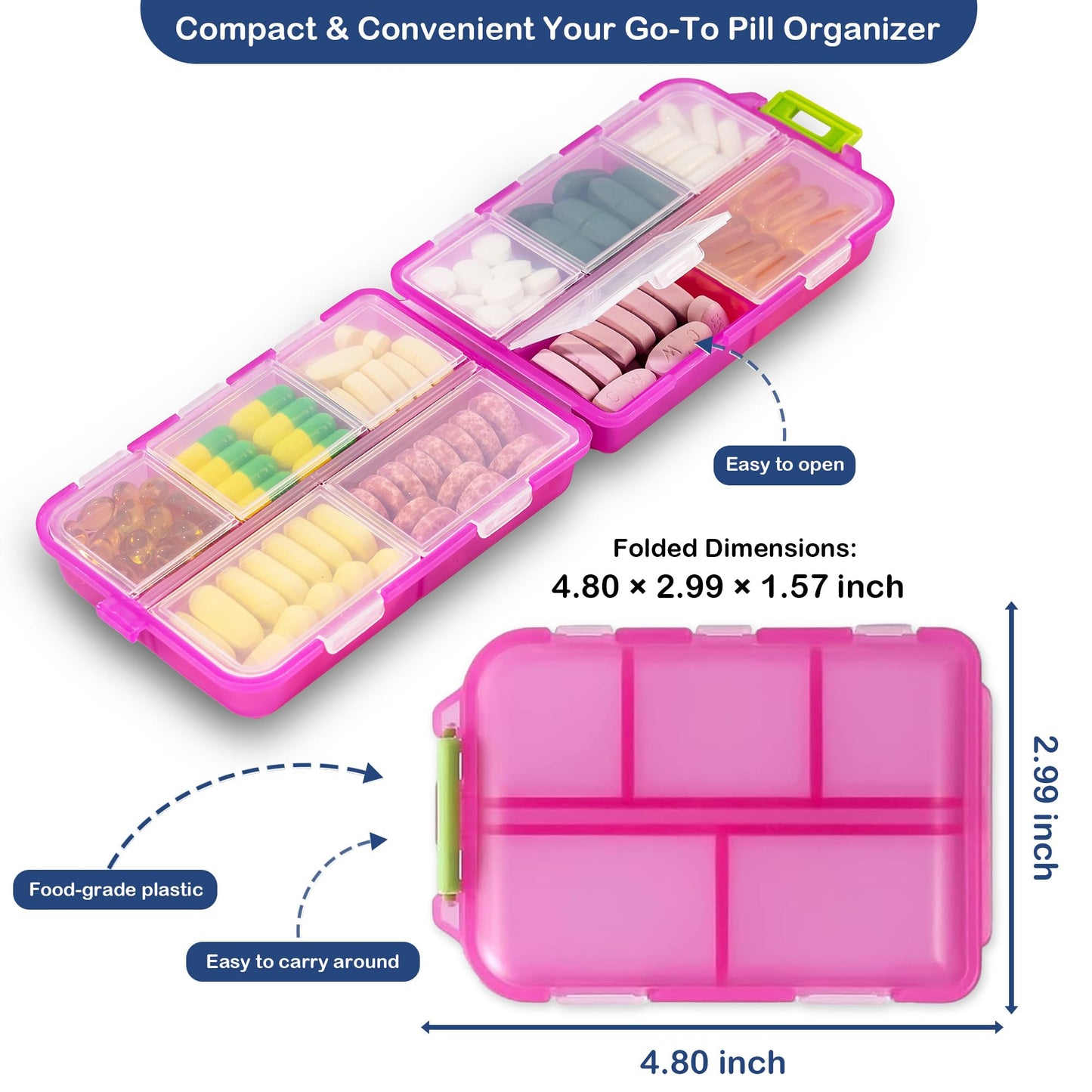 2026 New Extra Large Pill Box with Medicine Labels Travel Essentials Daily Med Container Mini Medication Organizer Storage Organizer Case 7 Day Pill Organizer(Pink)