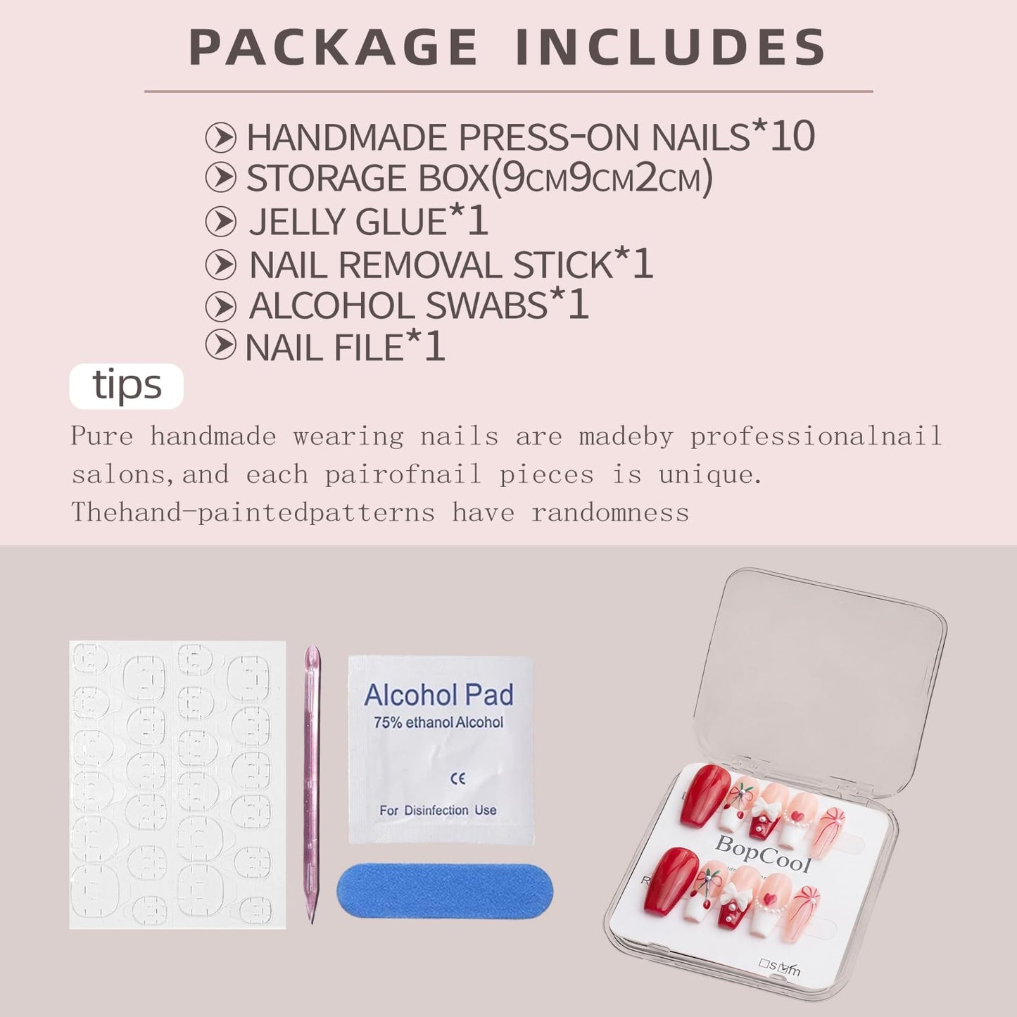 Nude Pink Handmade Press On Nails – Long Coffin Rhinestone & Flower Fake Nails, Full Cover Thick Acrylic & Multi-Layer Gel Stick On Nails Spring Pattern (M-10PCS)