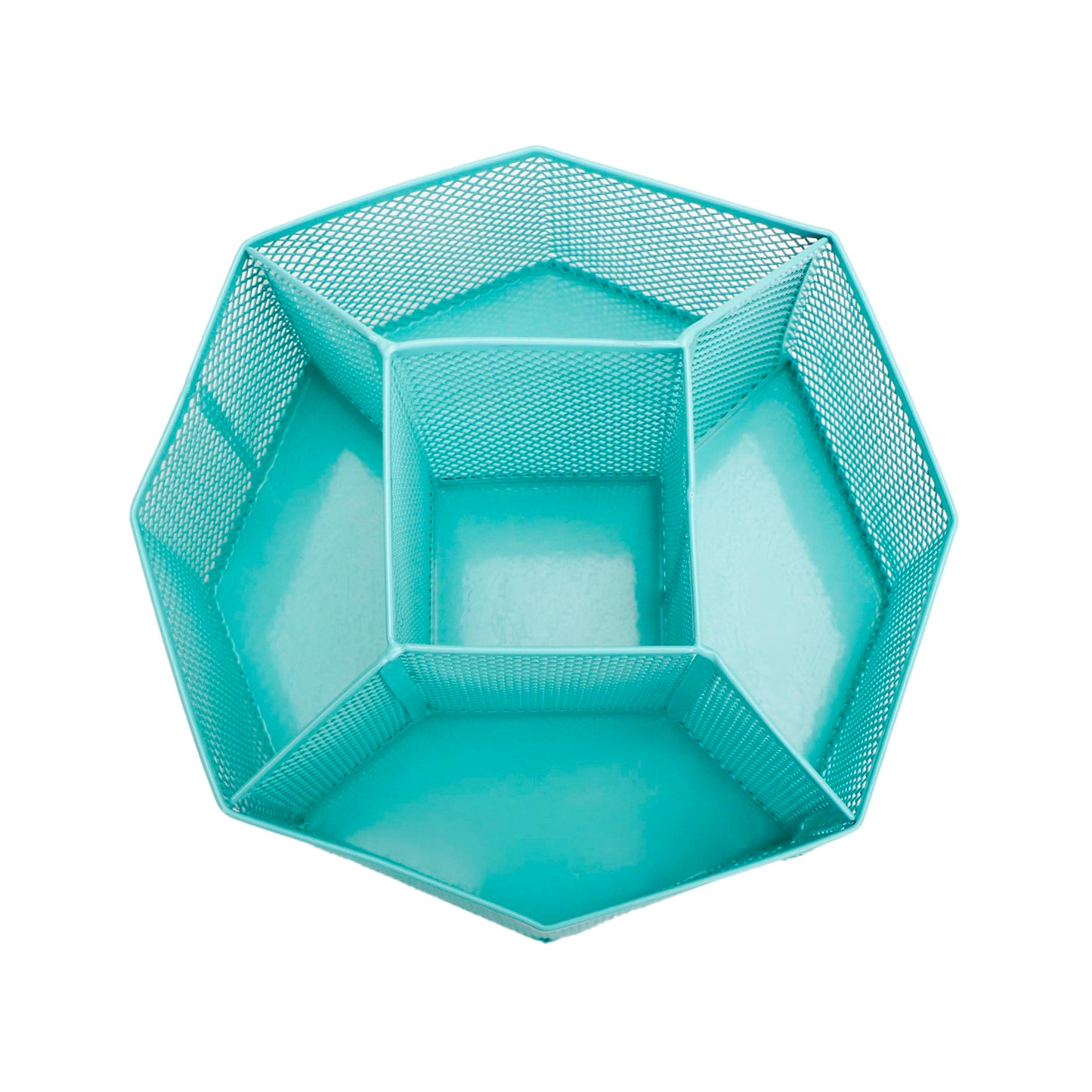 Annova Mesh Desk Organizer Rotate with 5 Compartments Spinning Tidy Candy/Pen Holder Office, Art Supply, Storage, Classroom, Home (Turquoise)