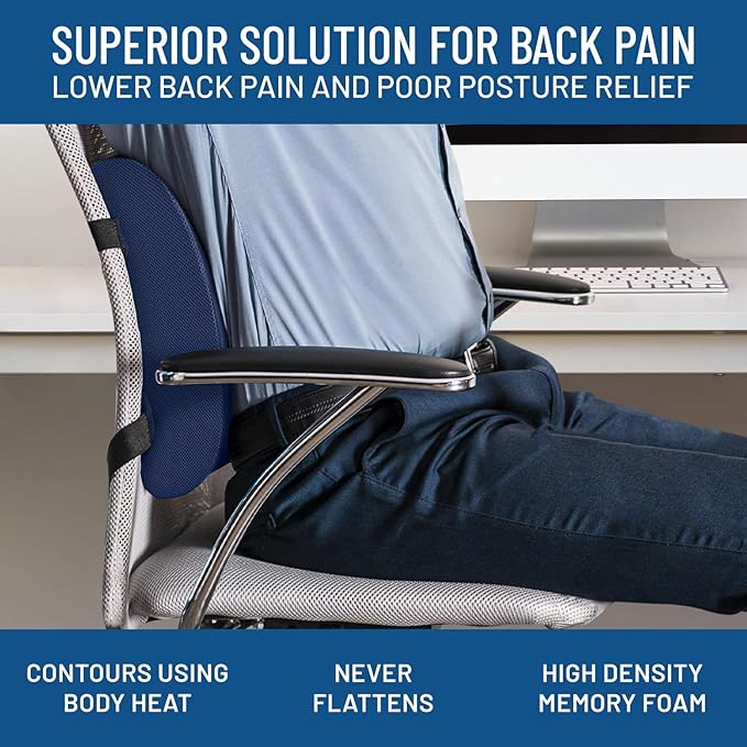 Everlasting Comfort Lumbar Support Pillow for Car Seat - Memory Foam Back Cushion for Car - Lumbar Pillow Promotes Better Posture, Back Pain Relief - Ideal for Driving