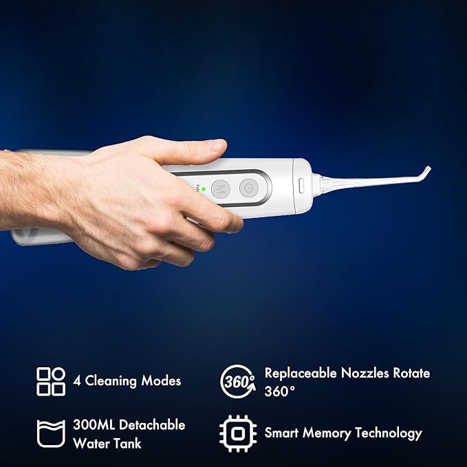 Dygoophy® K1 Cordless Water Flosser & Oral Irrigator | 300ml Tank, IPX7 Waterproof, 4 Modes, 30-Day Battery, Quiet Design for Braces, Sensitive Gums & Complete Dental Care (White)