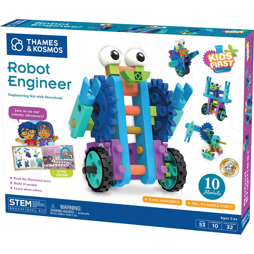 Thames & Kosmos Kids First Robot Engineer STEM Experiment Kit for Young Learners | Build 10 Non-Motorized Robots | Play & Learn with Storybook Manual | Parents’ Choice Gold Award Winner