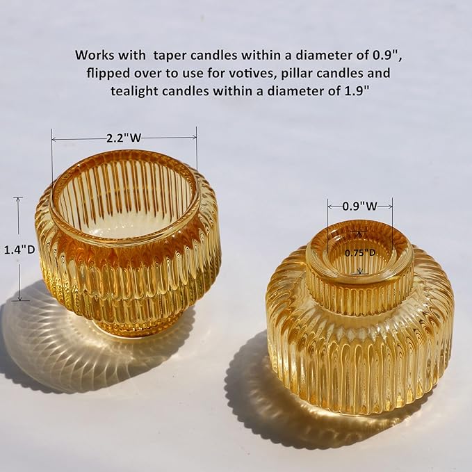 Woho Gold Candlestick Holder Set of 4, Tapered Candlestick Holders for Table Centerpiece, Glass Taper Candle Holders Bulk for Wedding Dinning Party
