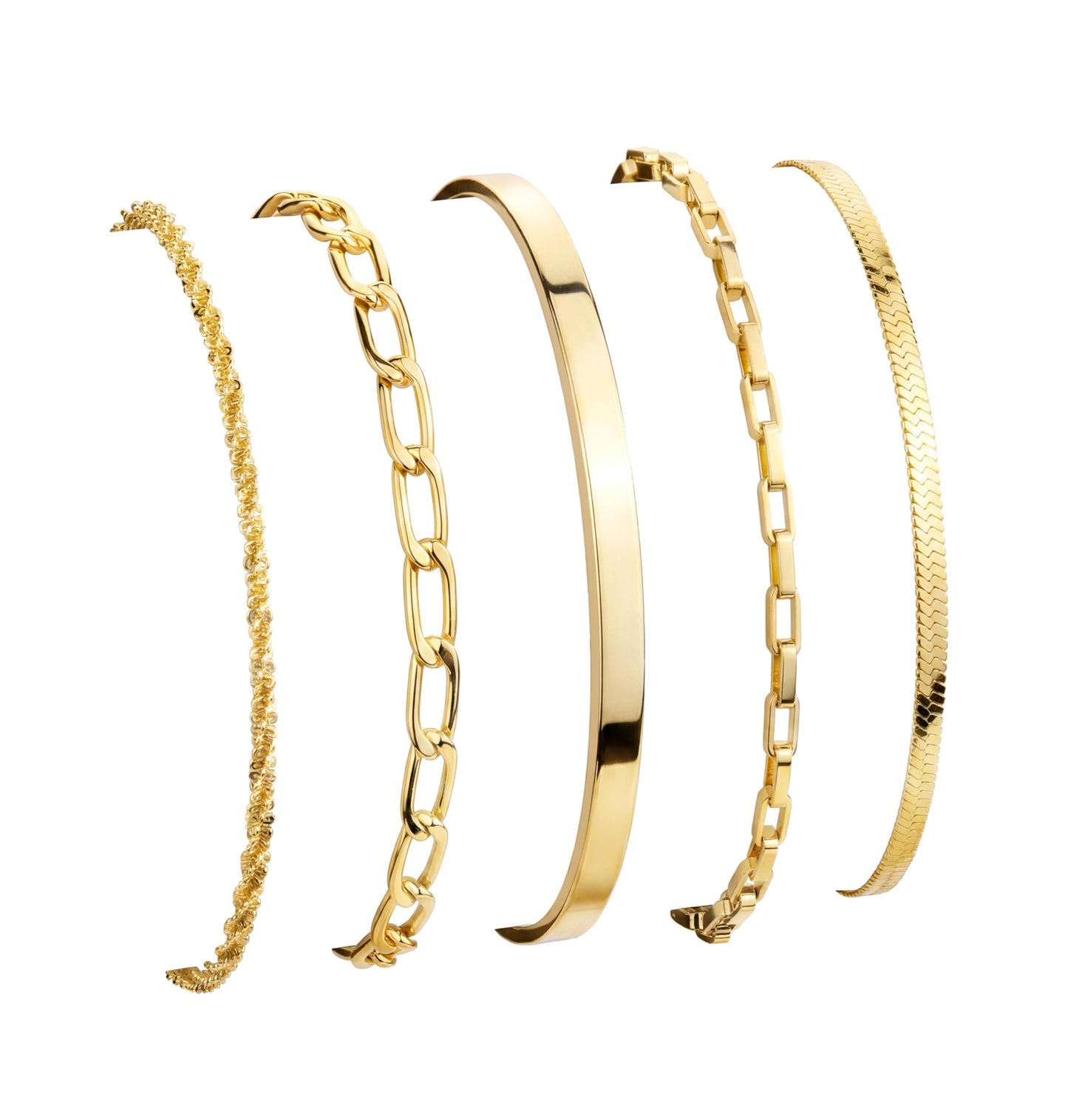 Chunky Gold Bracelets for Women Waterproof, Stack Bracelet Set Layered Chunky Bangle, Box Link, Paperclip, Herringbone, Sparkling Chain, Adjustable Waterproof Non Tarnish Jewelry Gifts for Women