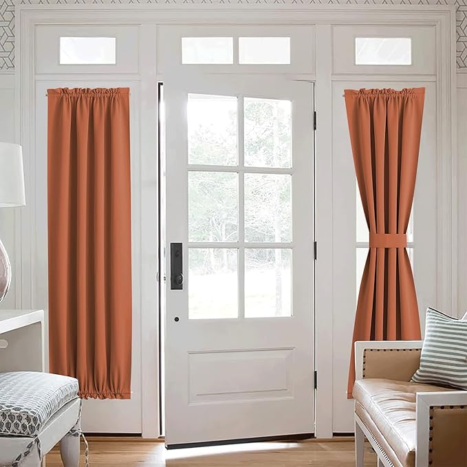 NICETOWN French Door Curtains, Thermal Insulated Drapes Rod Pocket Blackout Privacy Panel for Living Room/Patio Glass/Halloween, Door Window Shade with Tieback, 1 PC, 25 x 72 inch, Burnt Orange