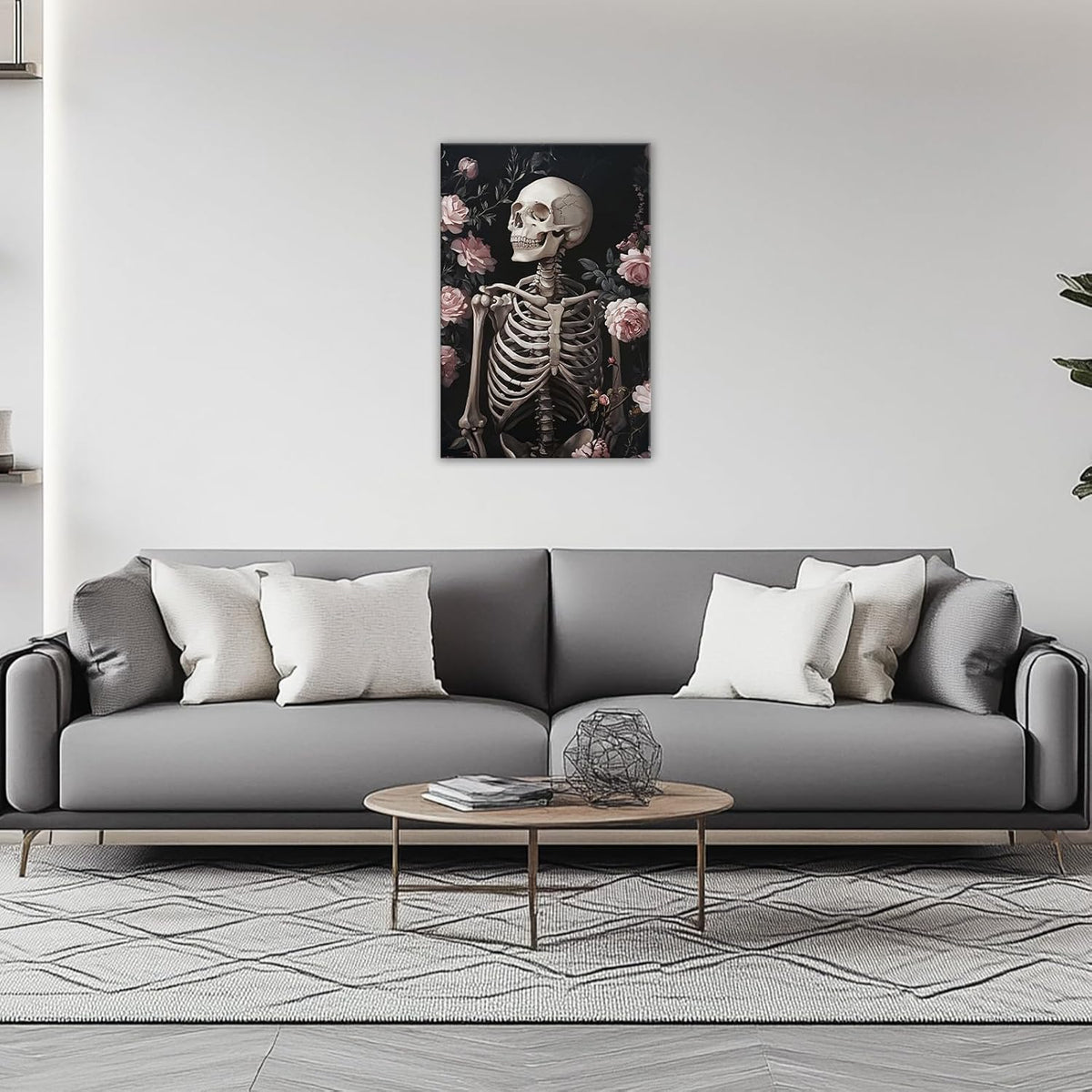 OAAPITI Skull Floral Wall Art Vintage Skeleton Portrait Canvas Print Dark Gothic Skull Art for Living Room Bedroom Home Wall Decor Ready to Hang(Artwork-10,28"x42")