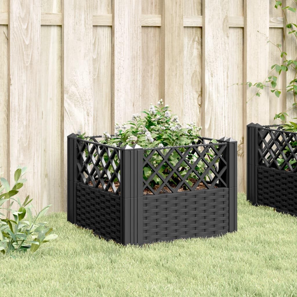 Xolmizyn Modular Garden Planter 17.1 Inch Square Basketweave Flower Pot for Outdoor Terrace Patio Deck Balcony Plants Vegetables Herbs Durable Polypropylene Black