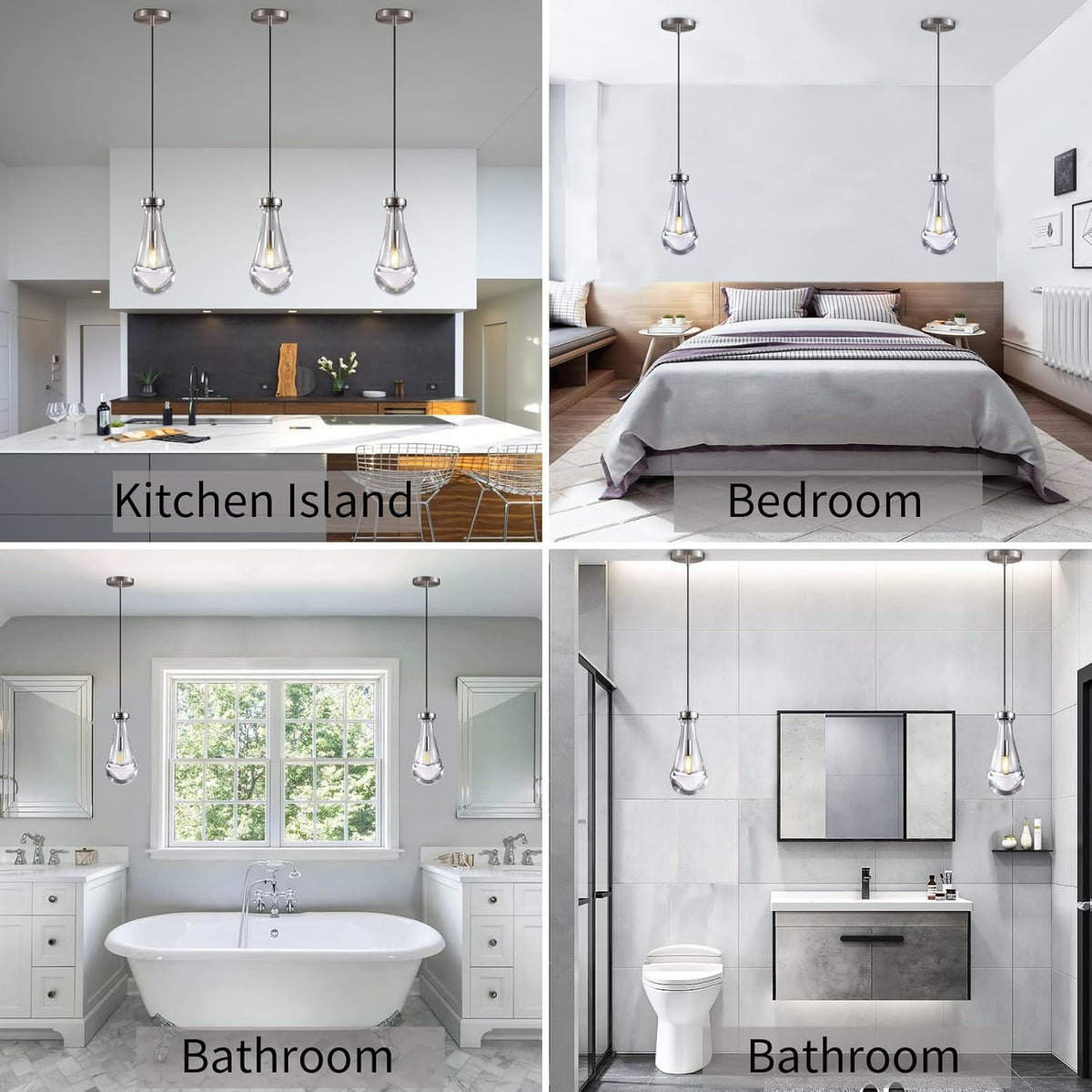 Raindrop Pendant Lights Set of 2, Nickel Pendant Lights Kitchen Island, Brushed Nickel Kitchen Island Light Dining Room Light Fixture, Chandelier for Bedroom Bathroom,Bulb Included
