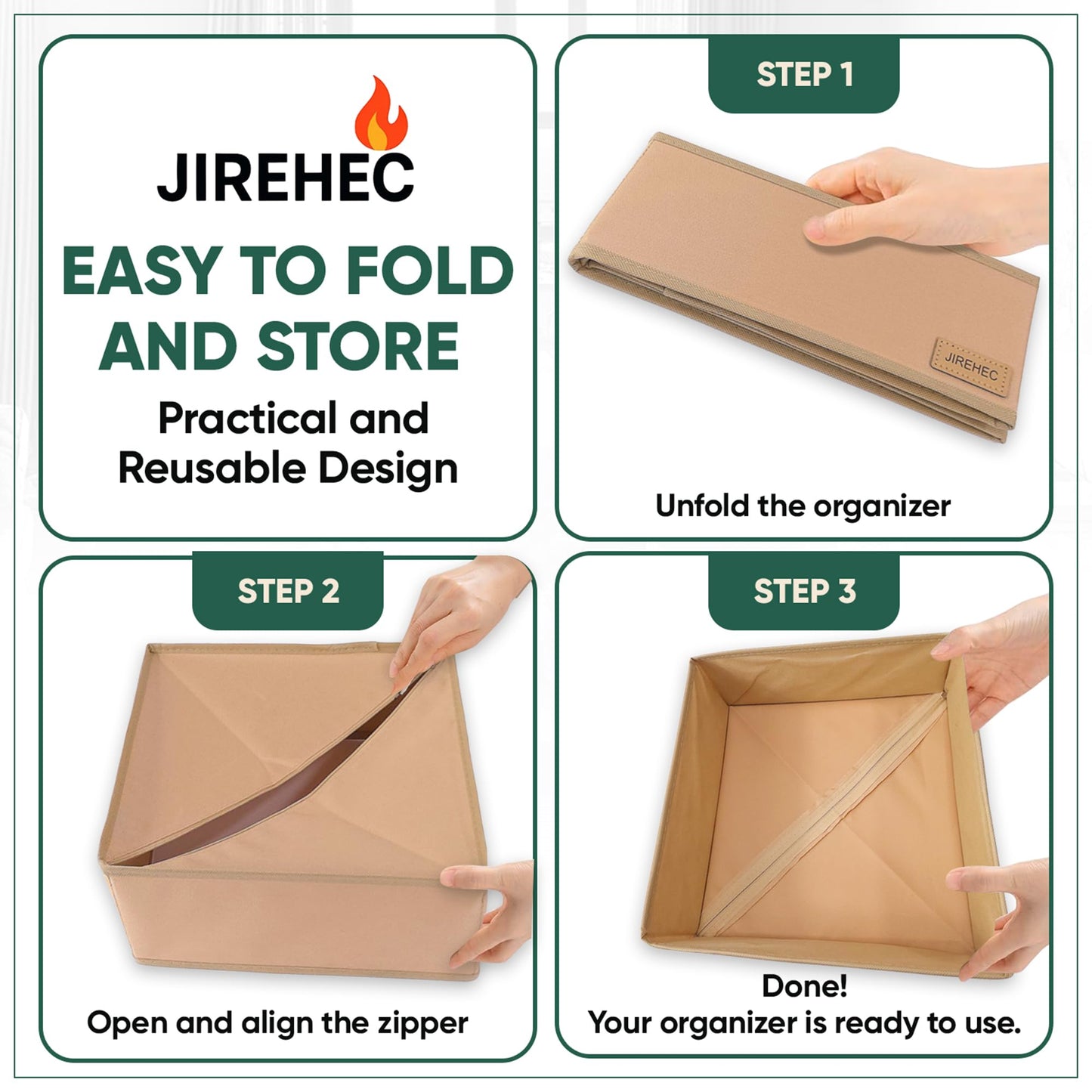 Clothes Organizer, Transform Your Drawers in Seconds - Cream Set of 6 Foldable Storage Boxes with Zipper, Durable 600D Fabric, Includes Fragrance Sachets, Ideal for Underwear, Socks, Baby Clothes