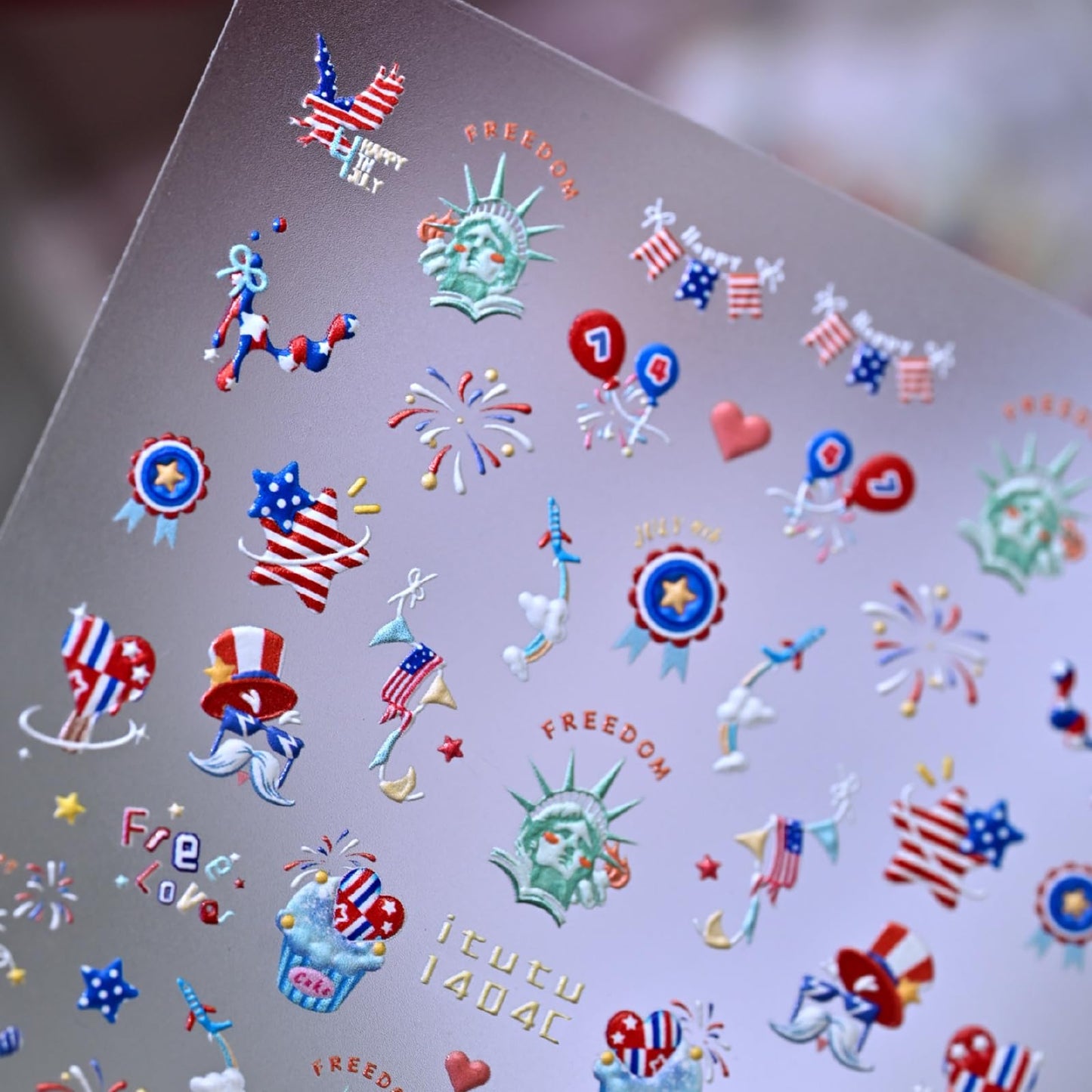 Independence Day Nail Stickers Firework Nail Art Stickers 5D Embossed Nail Decals Self Adhesive with Design Nails Charms Supply Decoration for Women