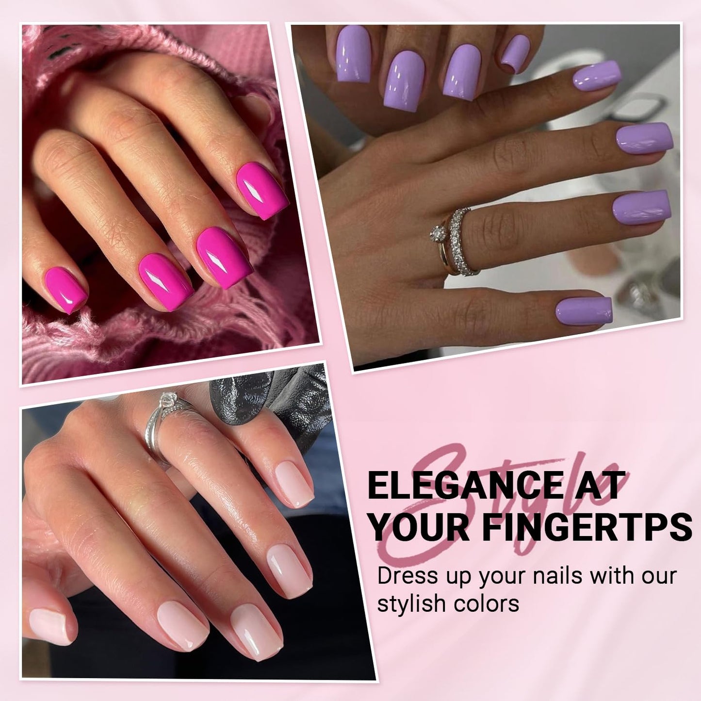 6 Pack Press On Nails Short, KQueenest Acrylic Press On Nails Square, Natural Bright Sheer Color Fake Nails Press On, Glossy Gel Glue On Nails Short Stick on Nails for Women Gift 144 Pcs